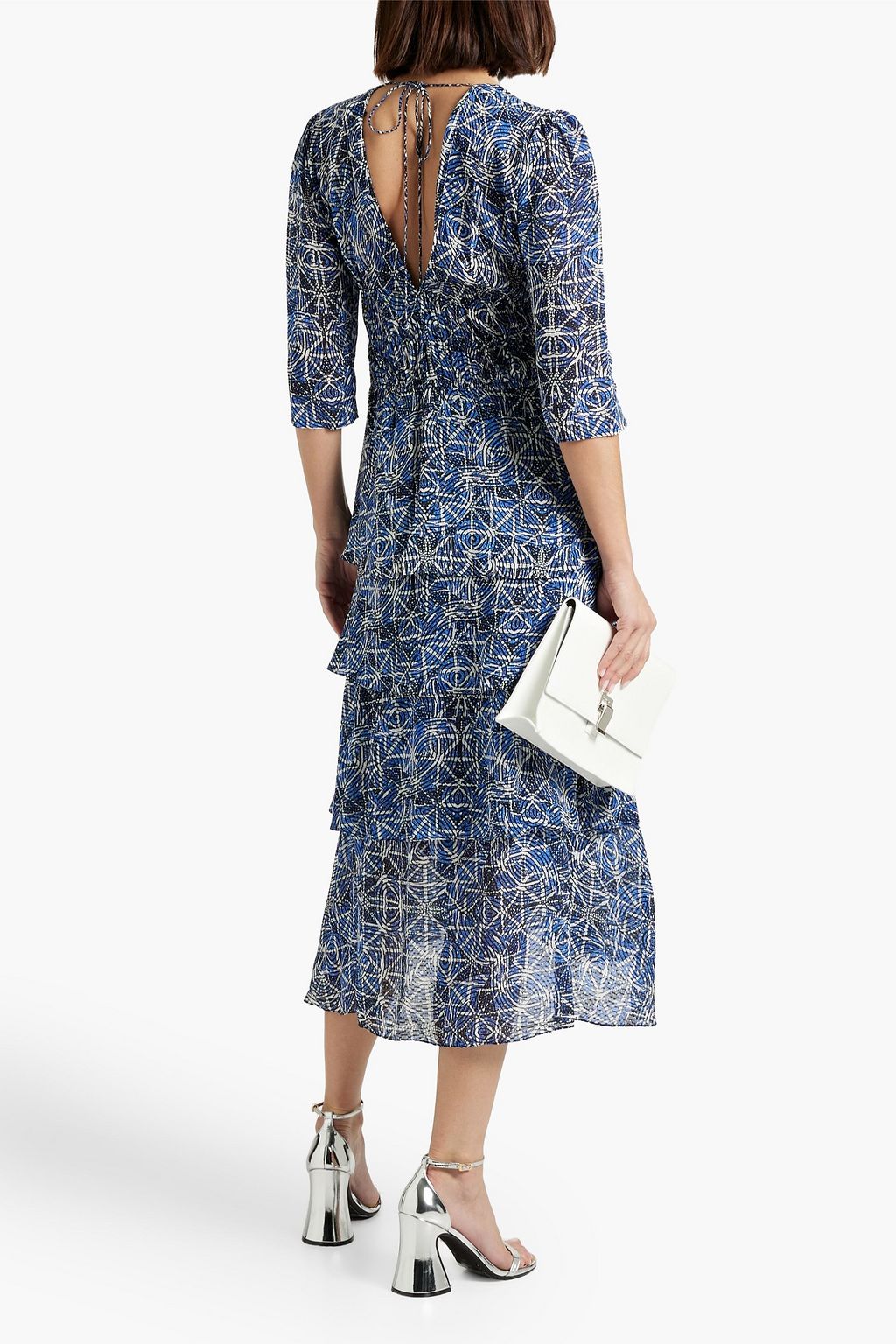 MAJE Ruffled printed fil coupé chiffon midi dress