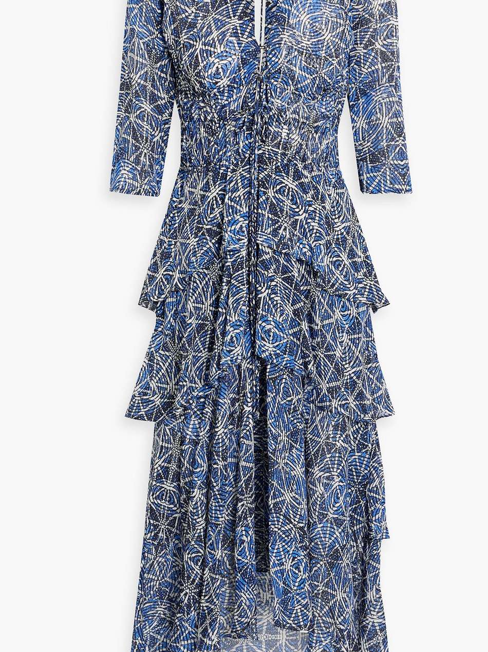 ruffled printed fil coupé chiffon midi dress