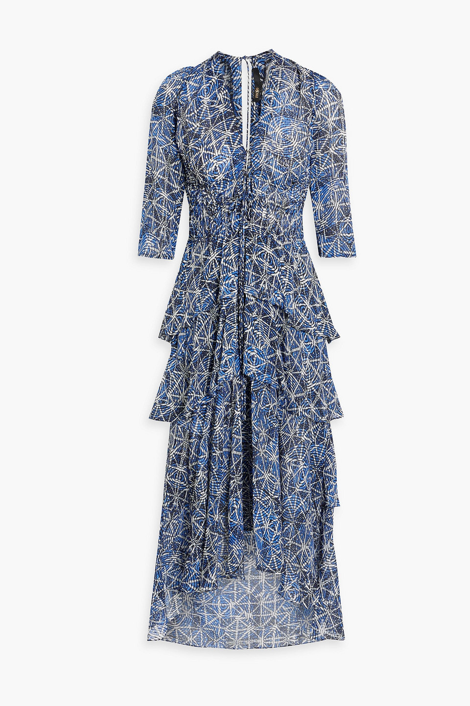 Maje Ruffled Printed Fil Coupé Chiffon Midi Dress In Indigo