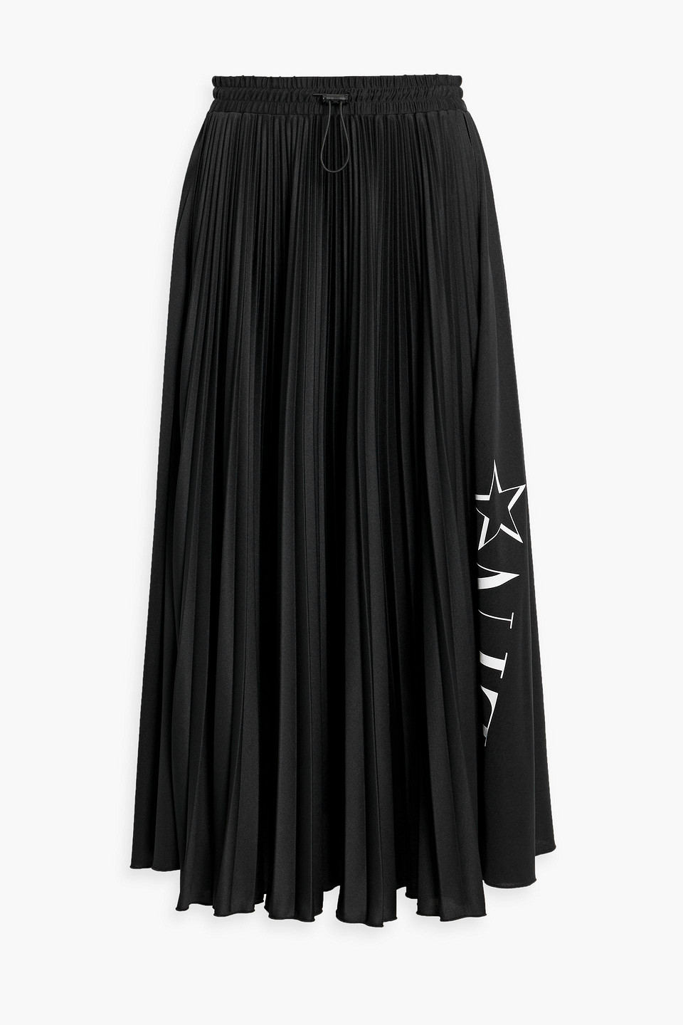 Logo-print plissé satin-jersey midi skirt