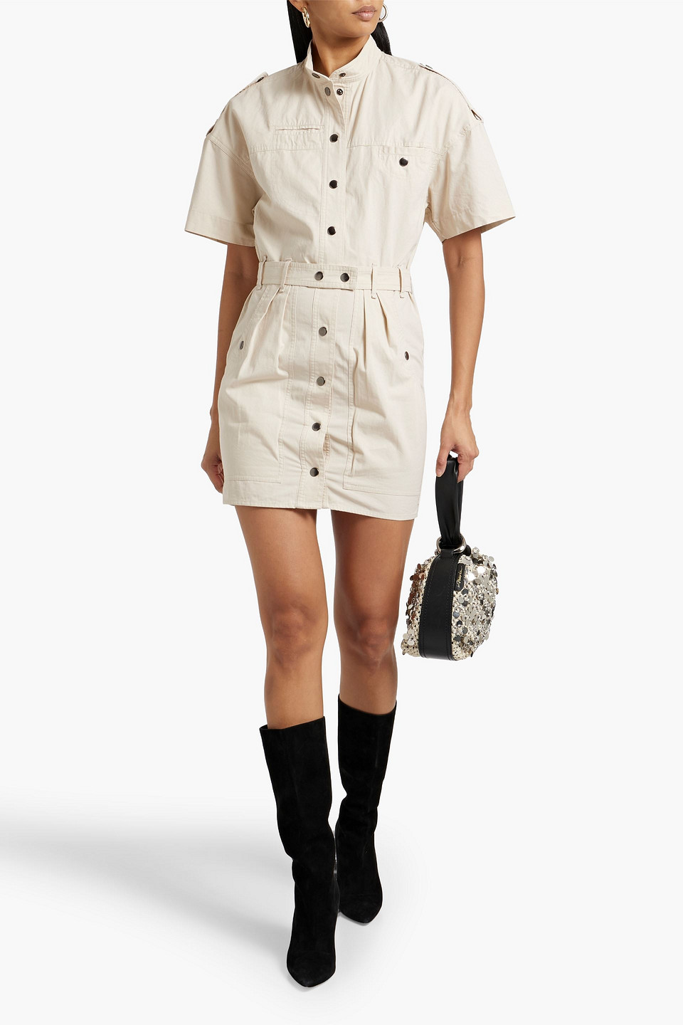 Isabel Marant Étoile Rodwell Belted Cotton-canvas Mini Dress In Ecru