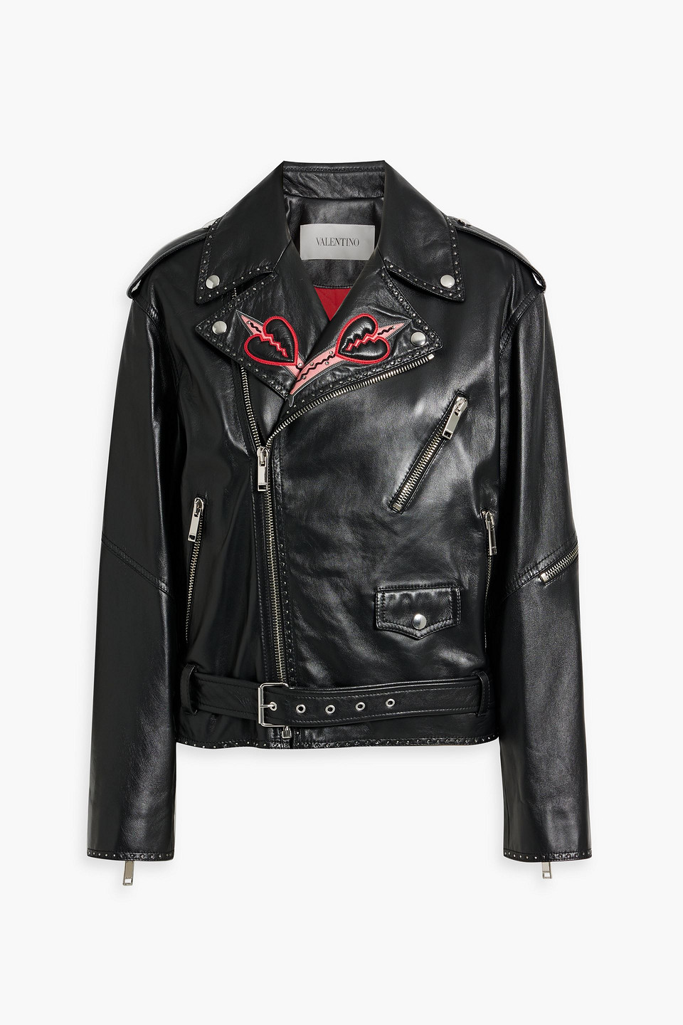 Valentino Embellished Leather Biker Jacket In Black | ModeSens