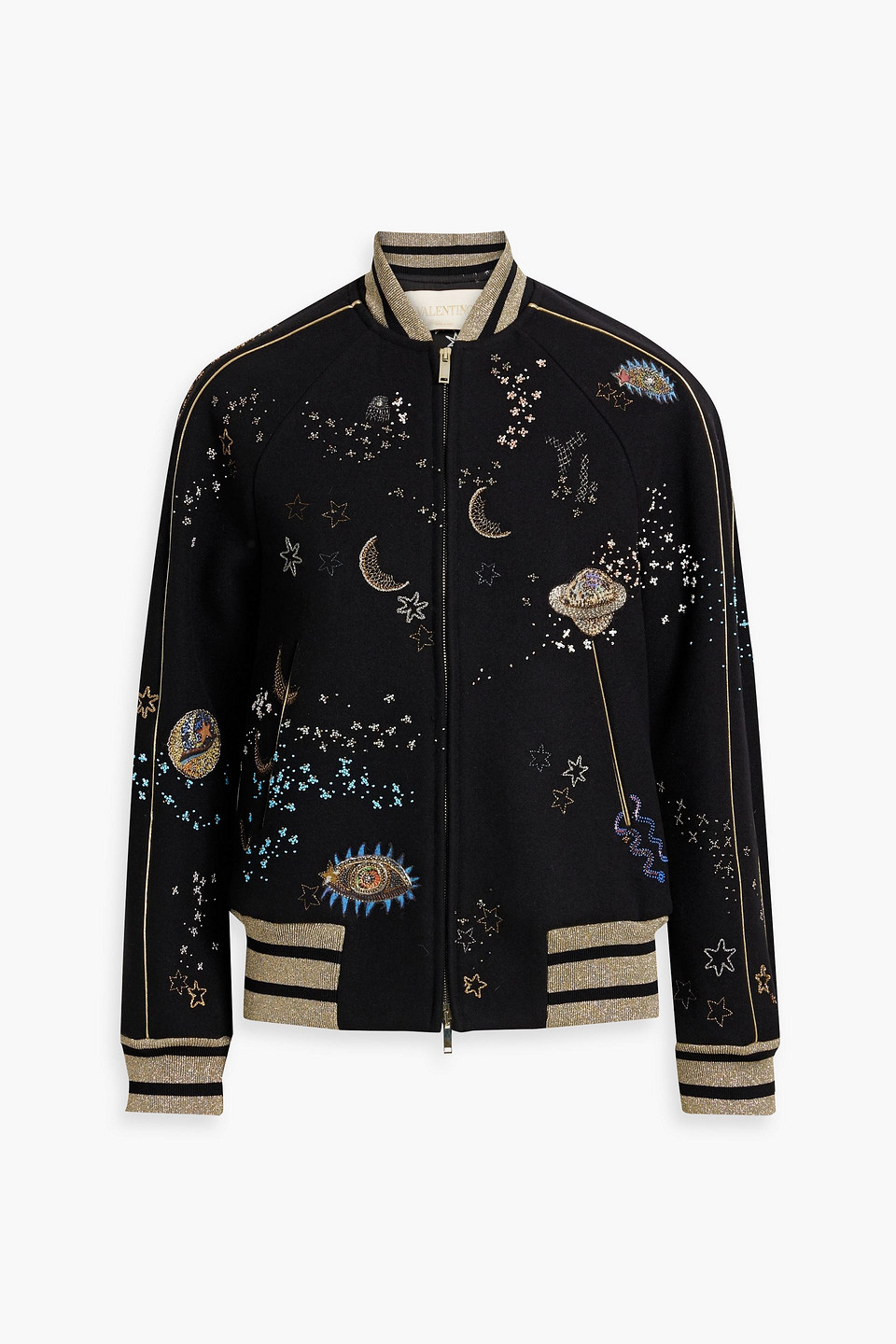 Embellished wool-felt bomber jacket