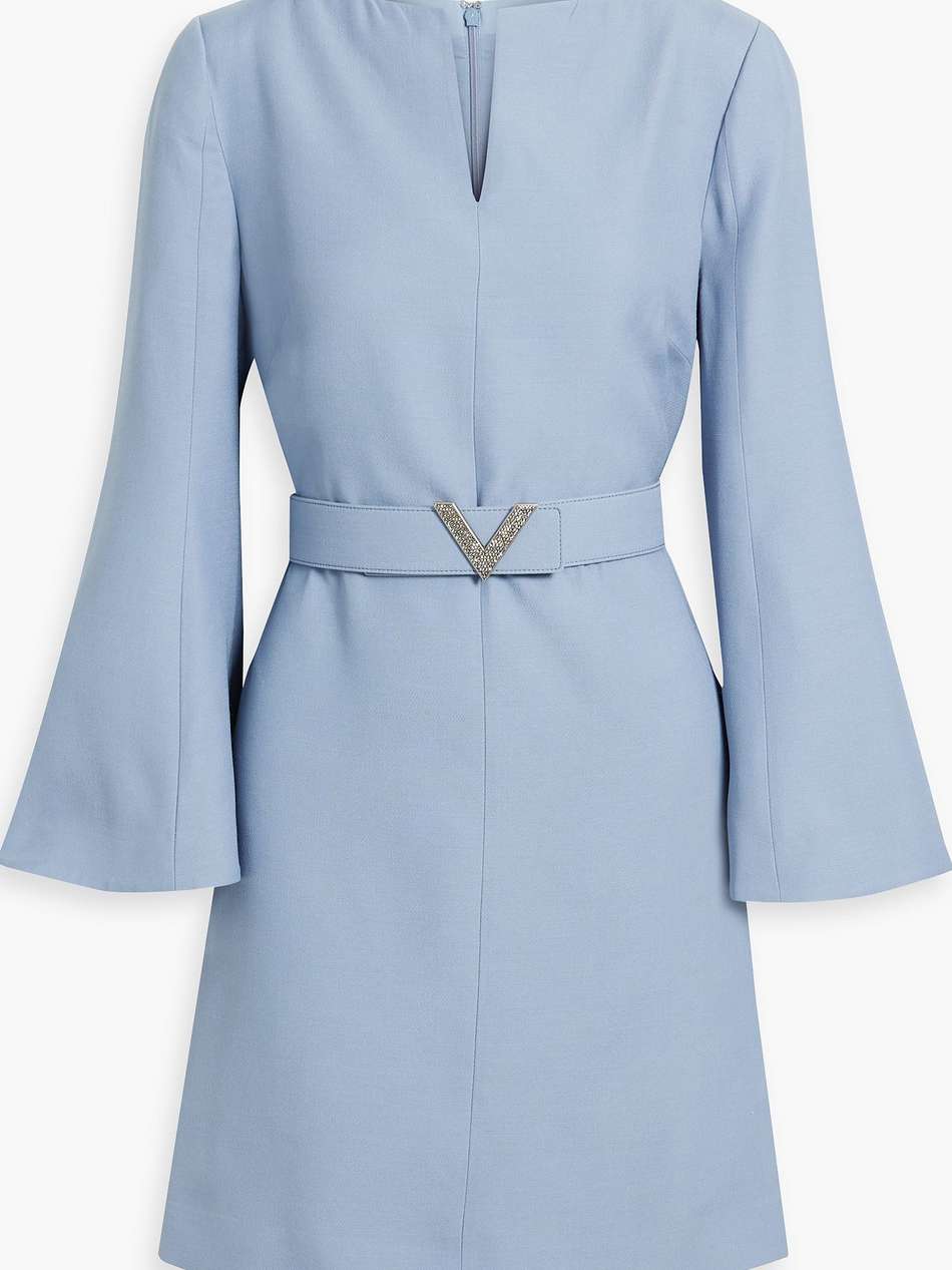 belted wool and silk-blend crepe mini dress