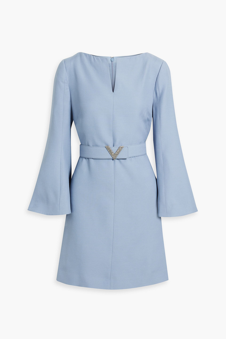 Valentino Belted Wool And Silk-blend Crepe Mini Dress In Slate Blue