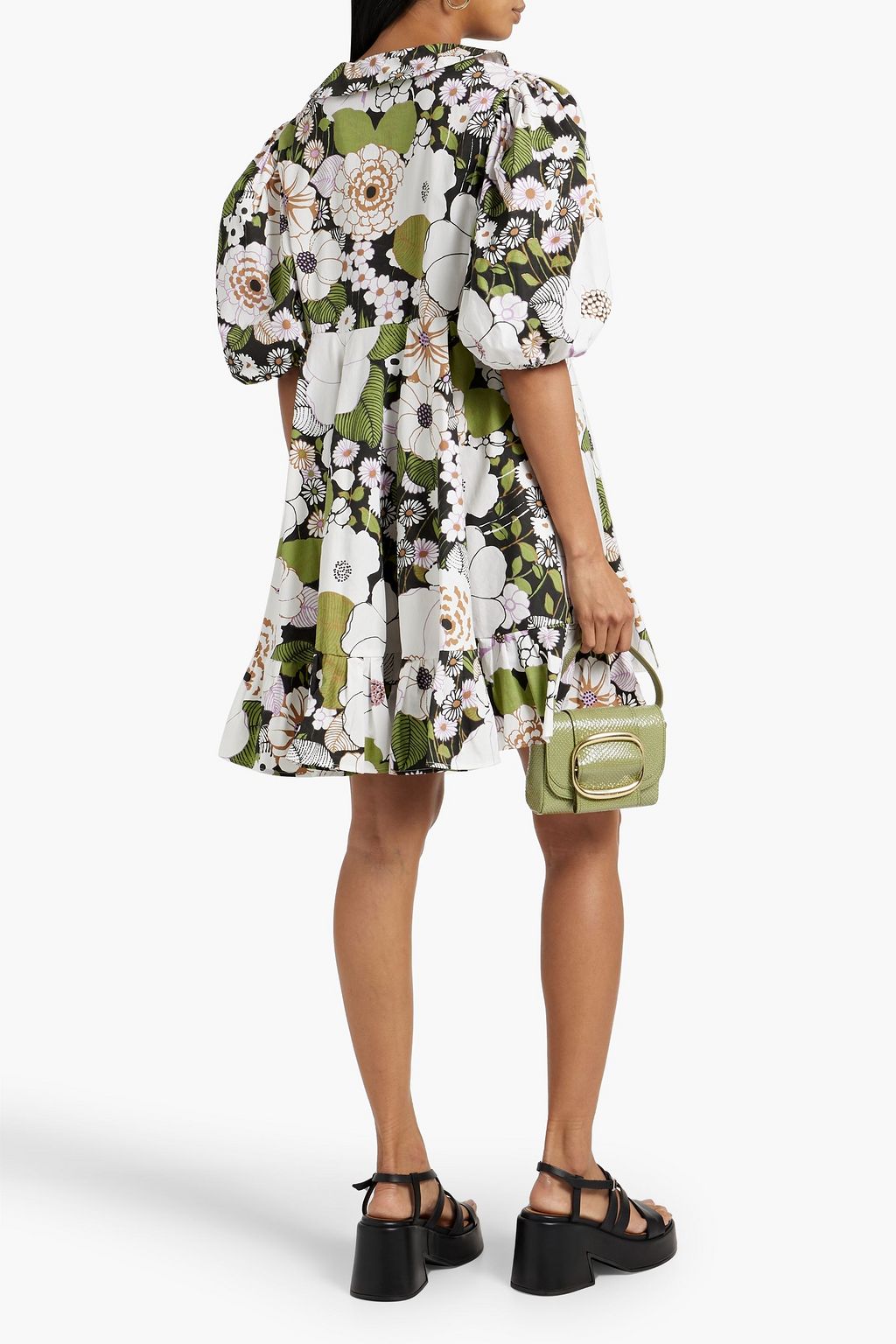 MAJE Ruffled floral-print cotton-poplin mini dress