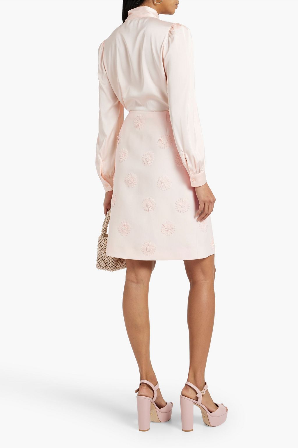 VALENTINO GARAVANI Floral-appliquéd wool and silk-blend crepe mini skirt