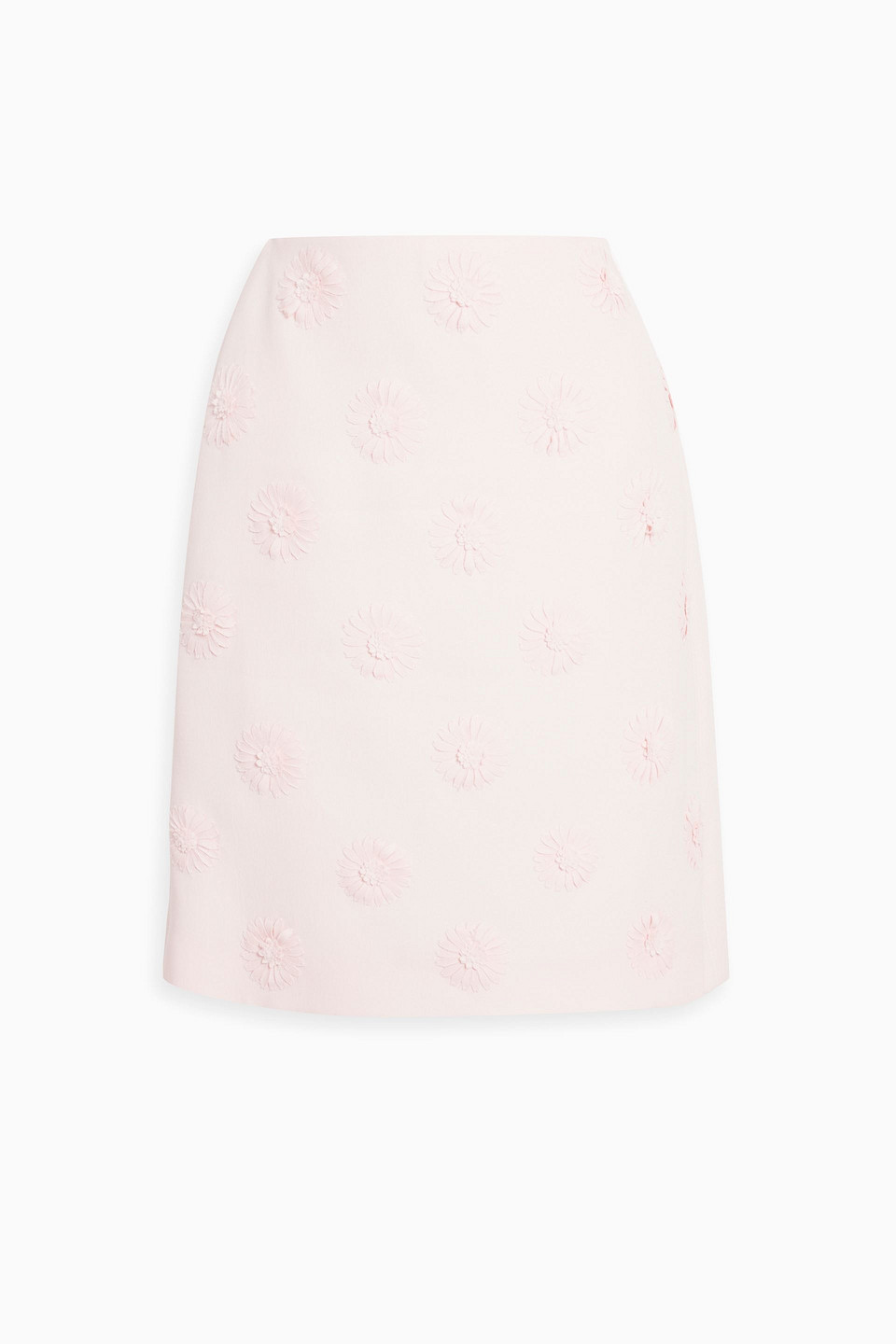 Floral-appliquéd wool and silk-blend crepe mini skirt