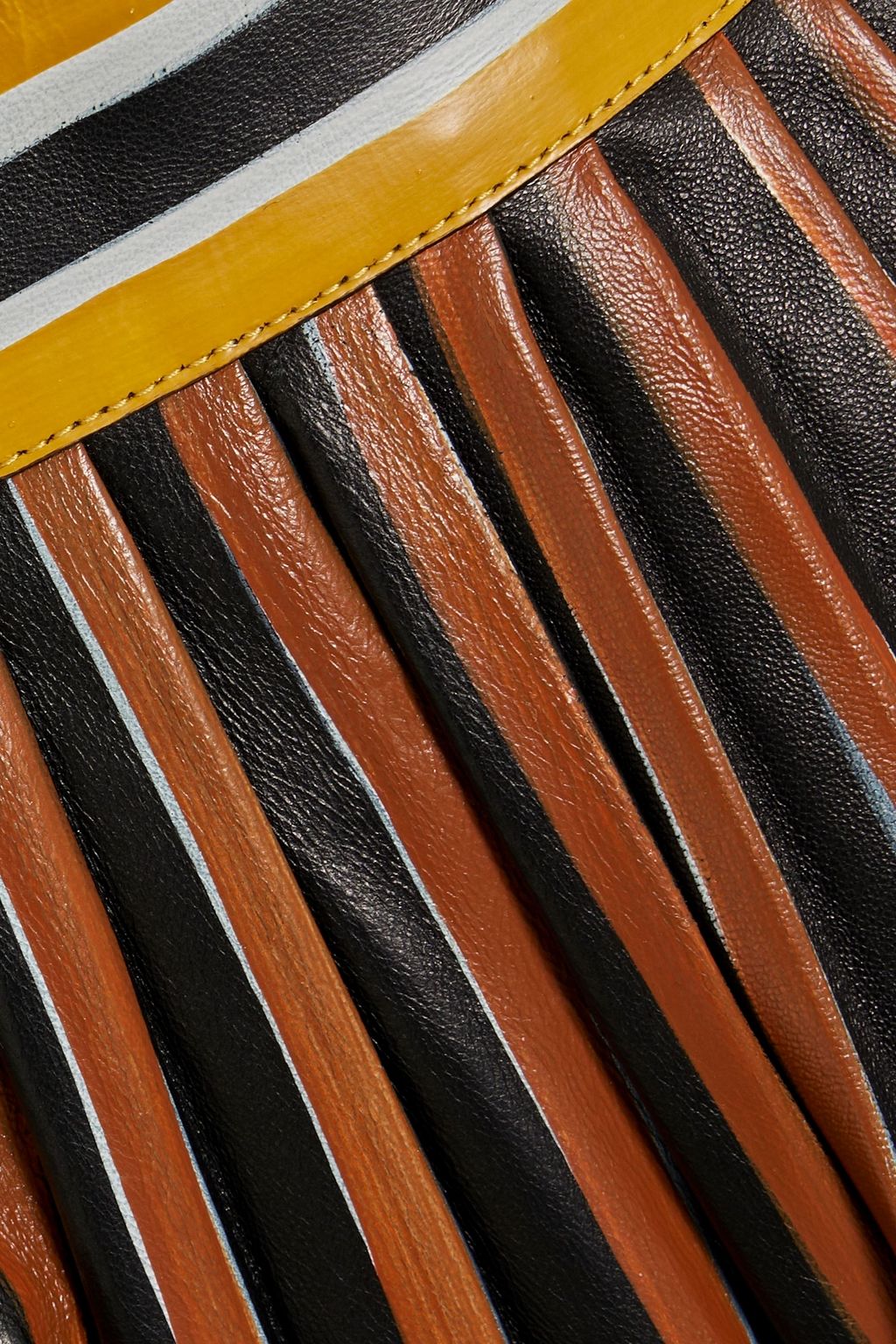 VALENTINO GARAVANI Pleated striped leather midi skirt