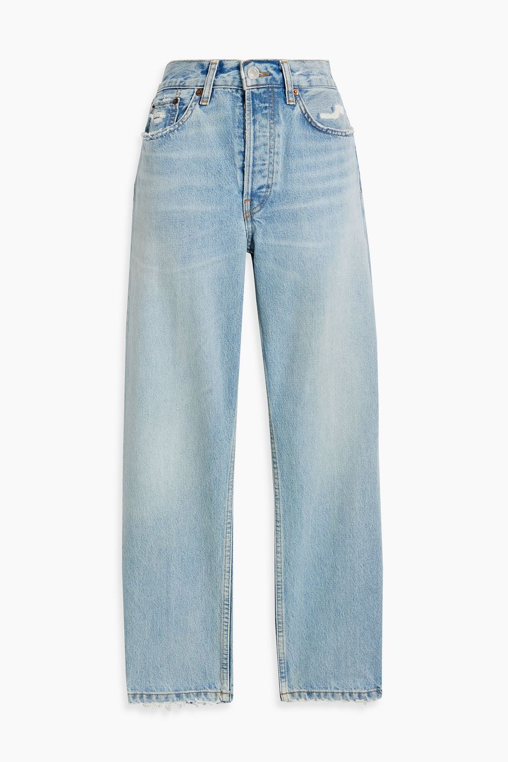 RE/DONE 70s Stove Pipe cropped distressed high-rise straight-leg jeans ...