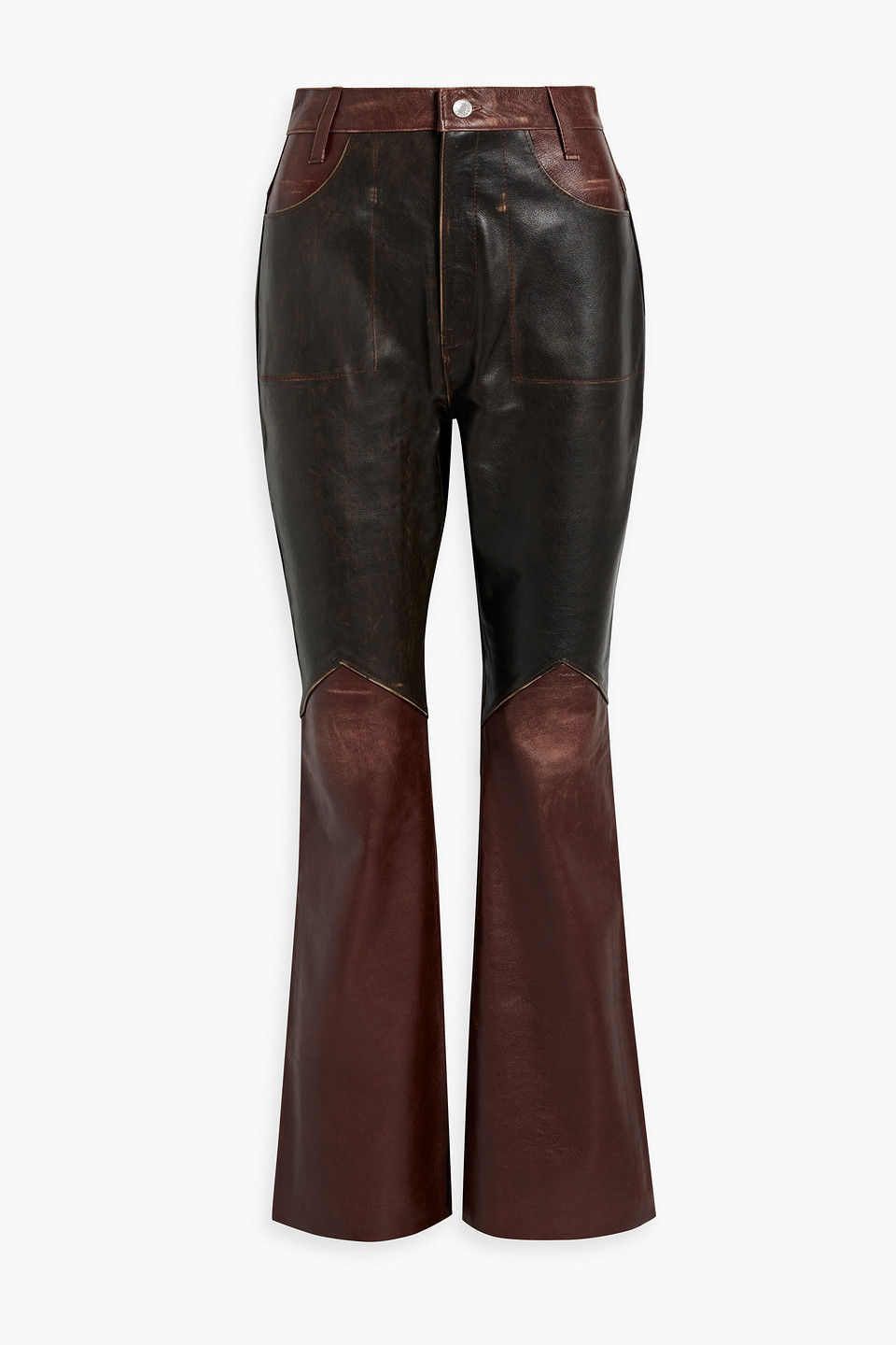 Re/done Two-tone Leather Flared Pants In Brown