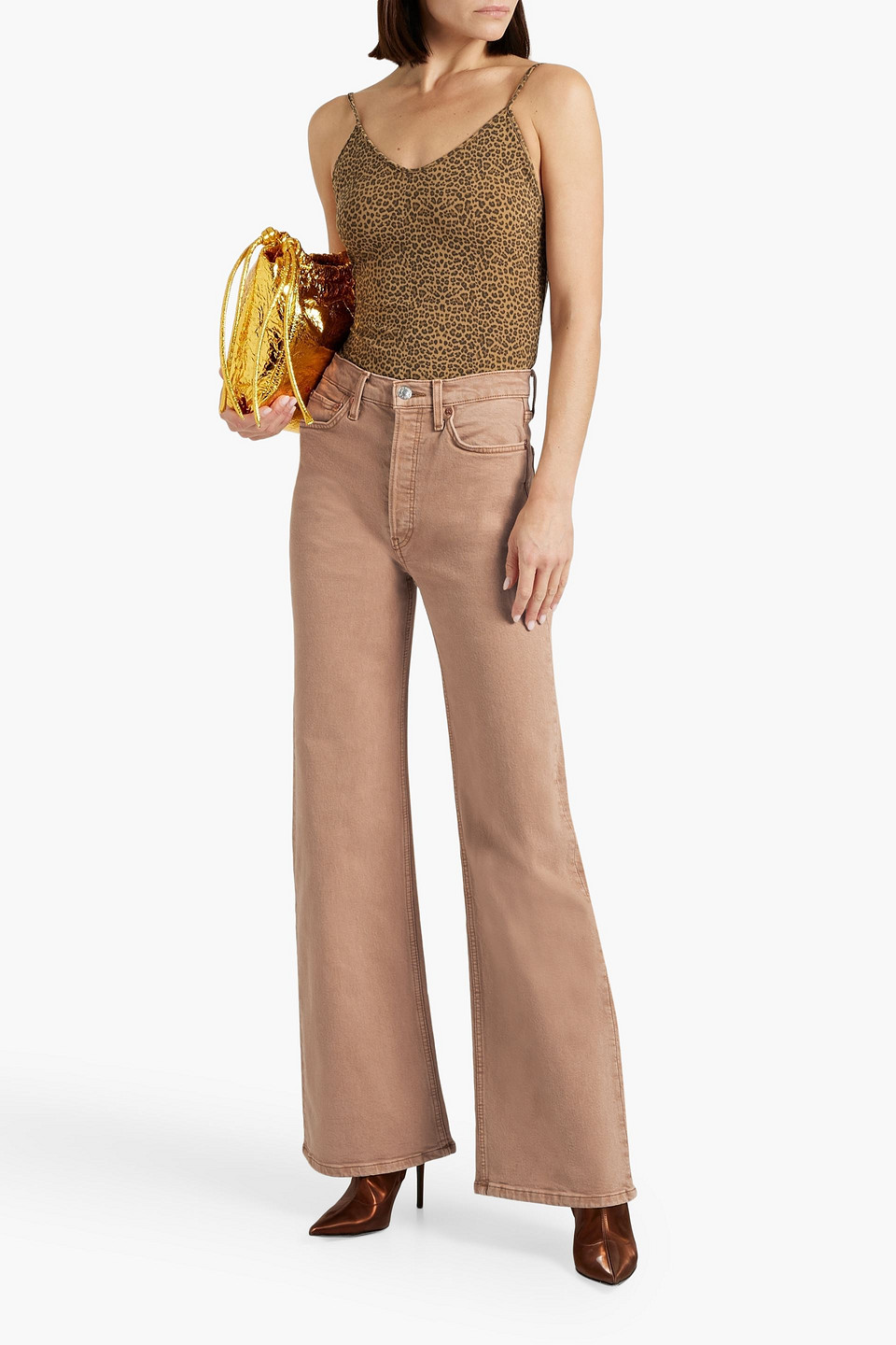 Shop Re/done 70s Ultra High-rise Wide-leg Jeans In Light Brown