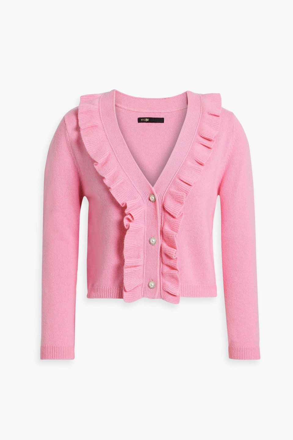 Maje Ruffled Wool-blend Cardigan In Pink