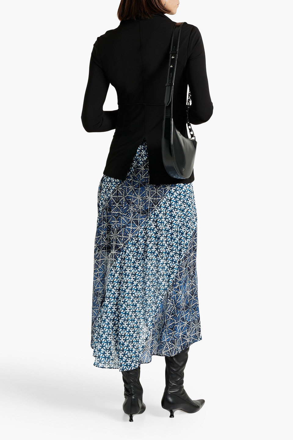 MAJE ASYMMETRIC PRINTED VOILE MIDI SKIRT