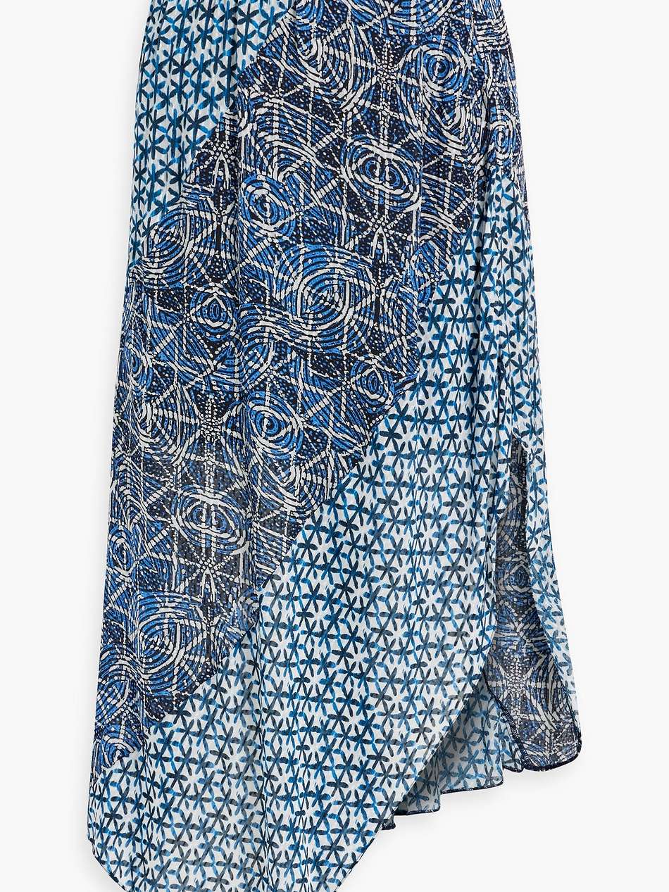 asymmetric printed voile midi skirt