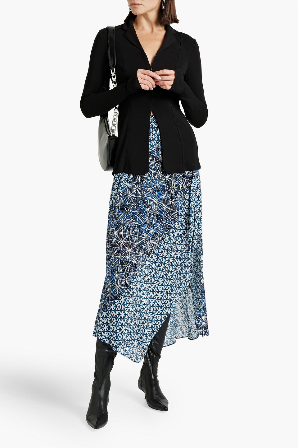 MAJE ASYMMETRIC PRINTED VOILE MIDI SKIRT