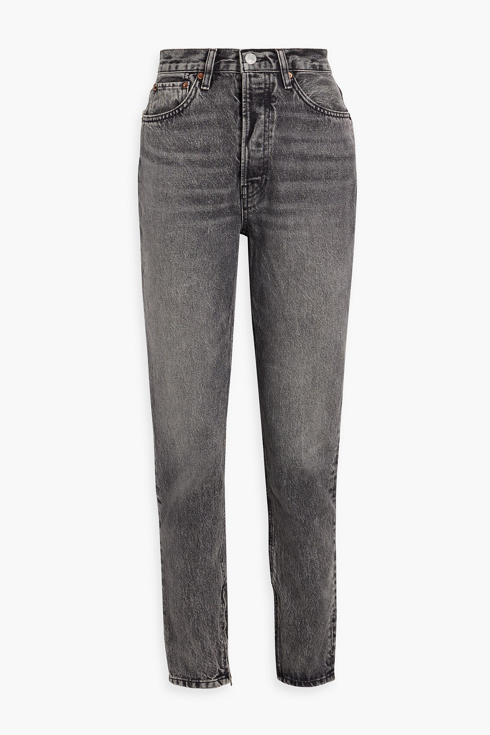 Faded high-rise straight-leg jeans