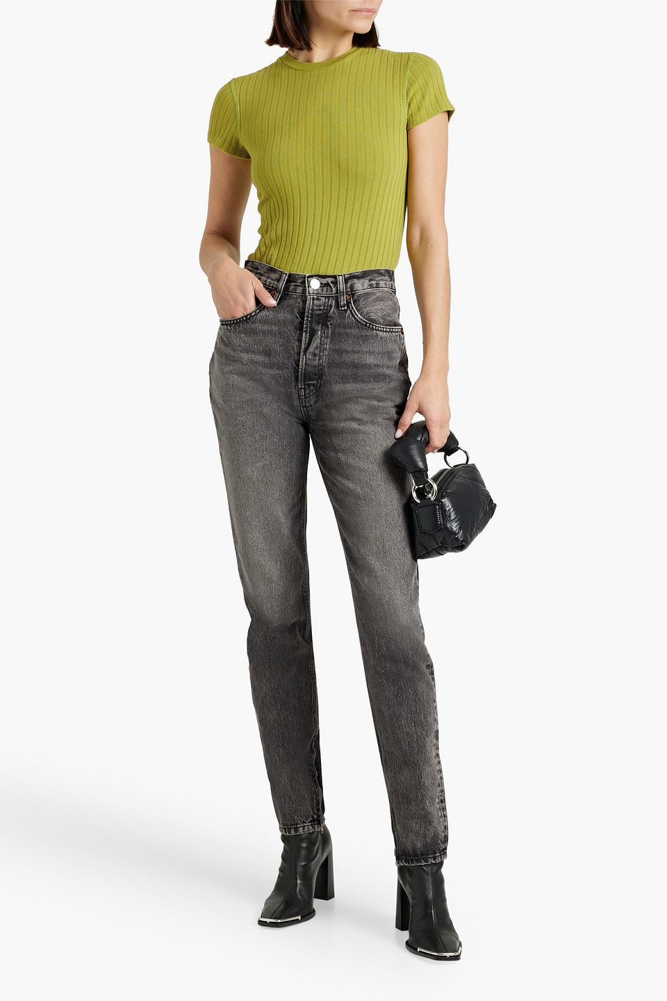 Shop Re/done With Levi's Faded High-rise Straight-leg Jeans In Anthracite