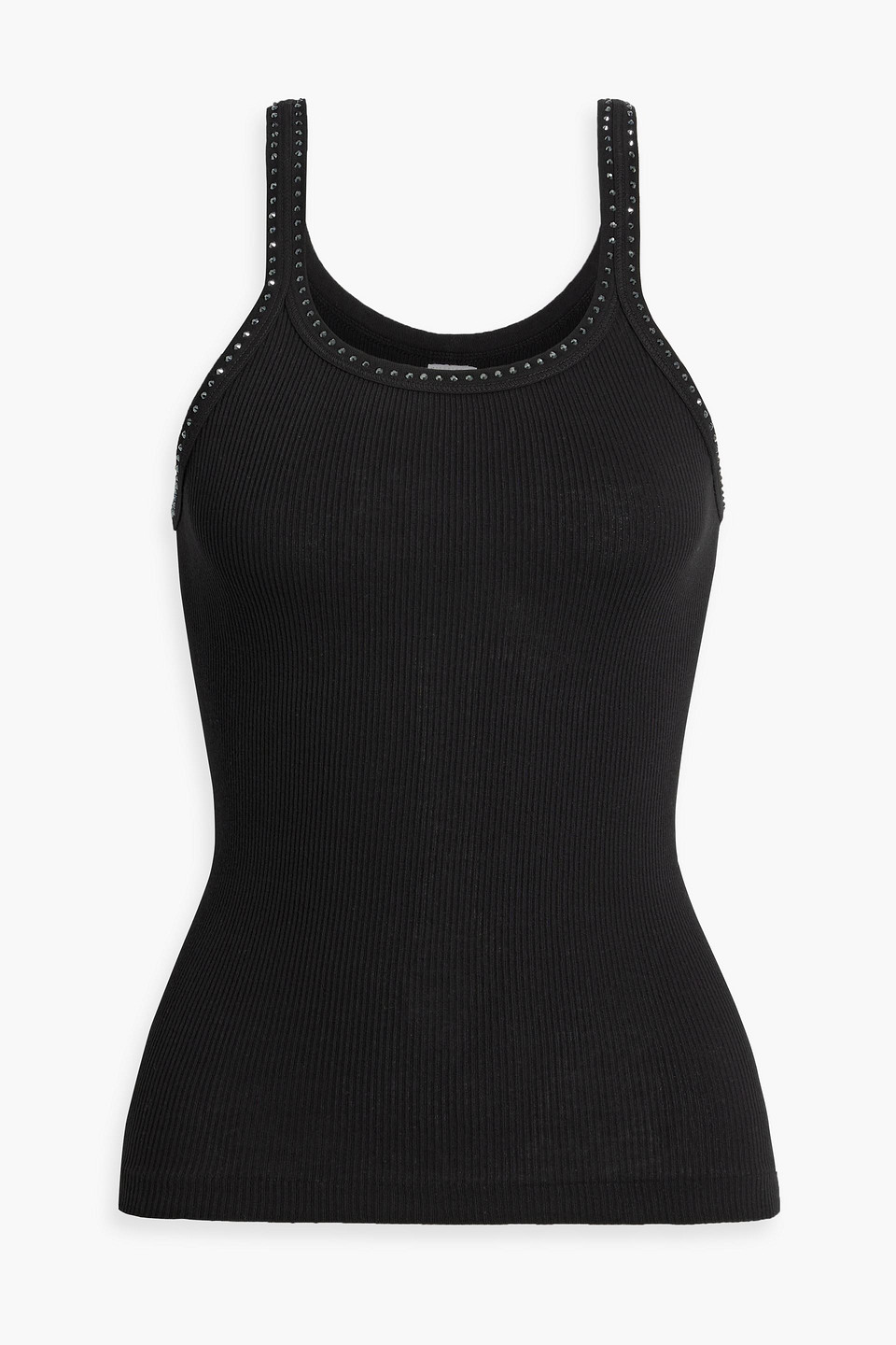 Crystal-embellished ribbed cotton-jersey tank