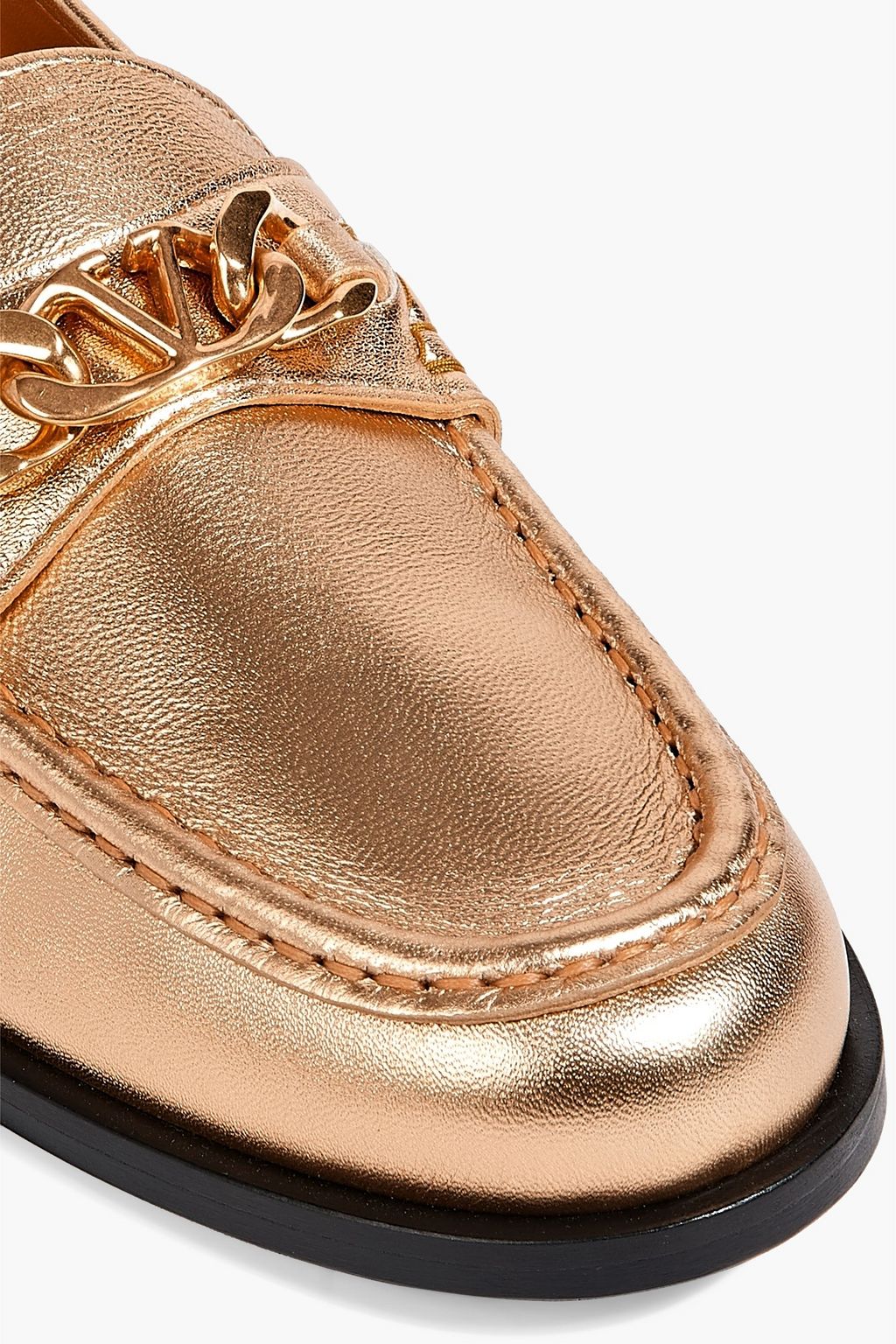 VALENTINO GARAVANI VLOGO Chain embellished metallic leather loafers