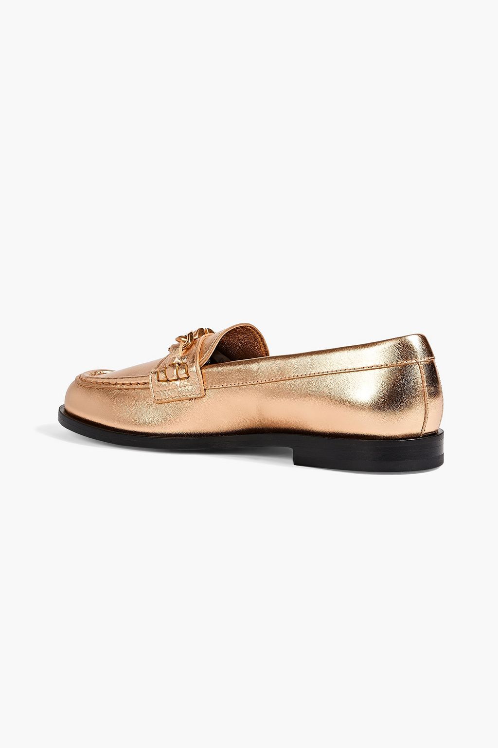 VALENTINO GARAVANI VLOGO Chain embellished metallic leather loafers