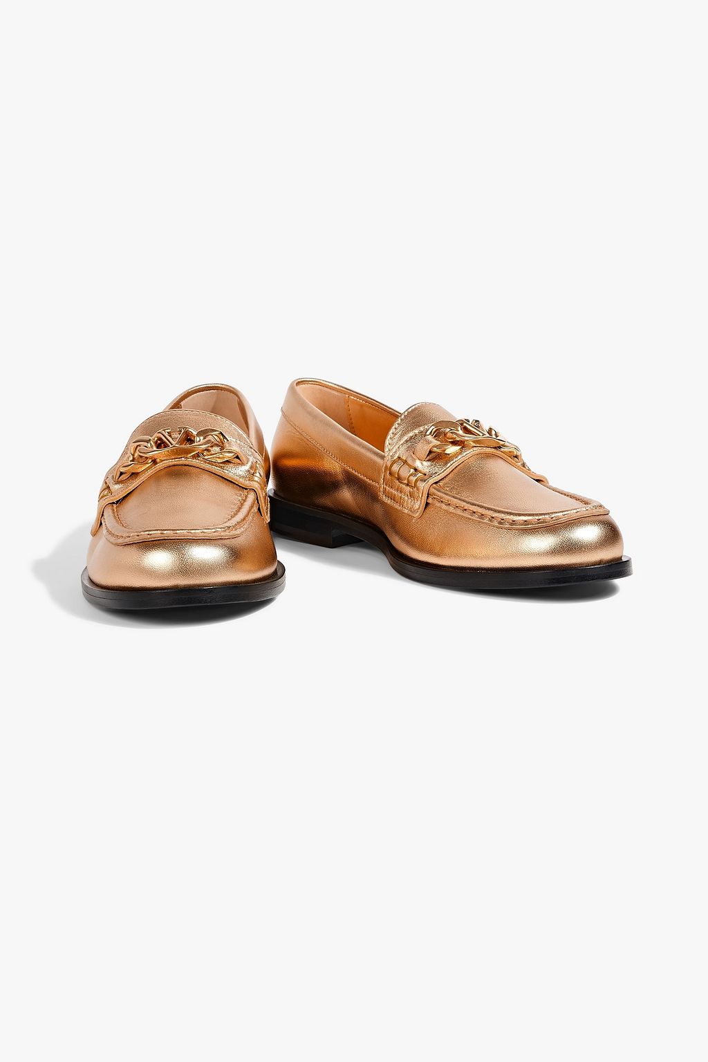 VALENTINO GARAVANI VLOGO Chain embellished metallic leather loafers