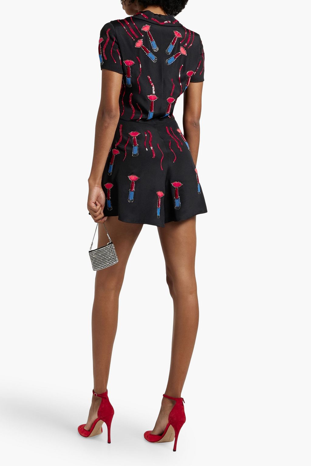 VALENTINO GARAVANI Embellished silk-crepe playsuit