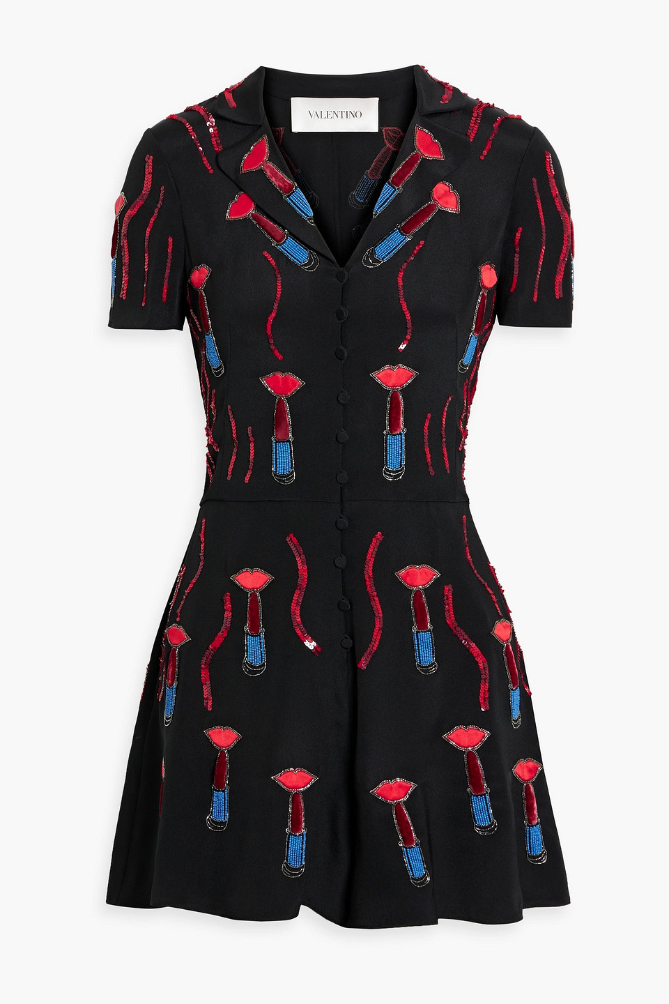 Valentino Embellished Silk-crepe Playsuit In Black