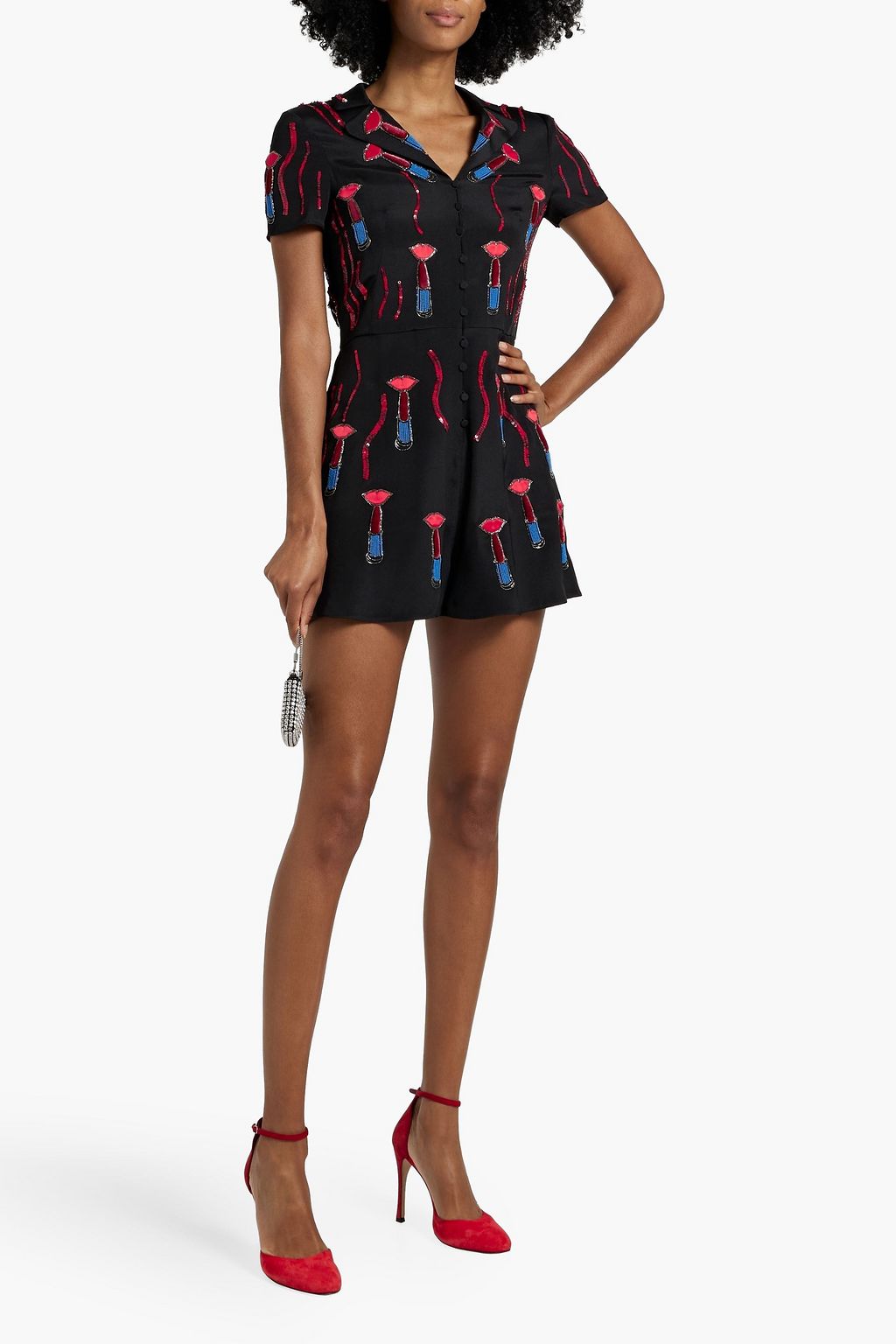 VALENTINO GARAVANI Embellished silk-crepe playsuit
