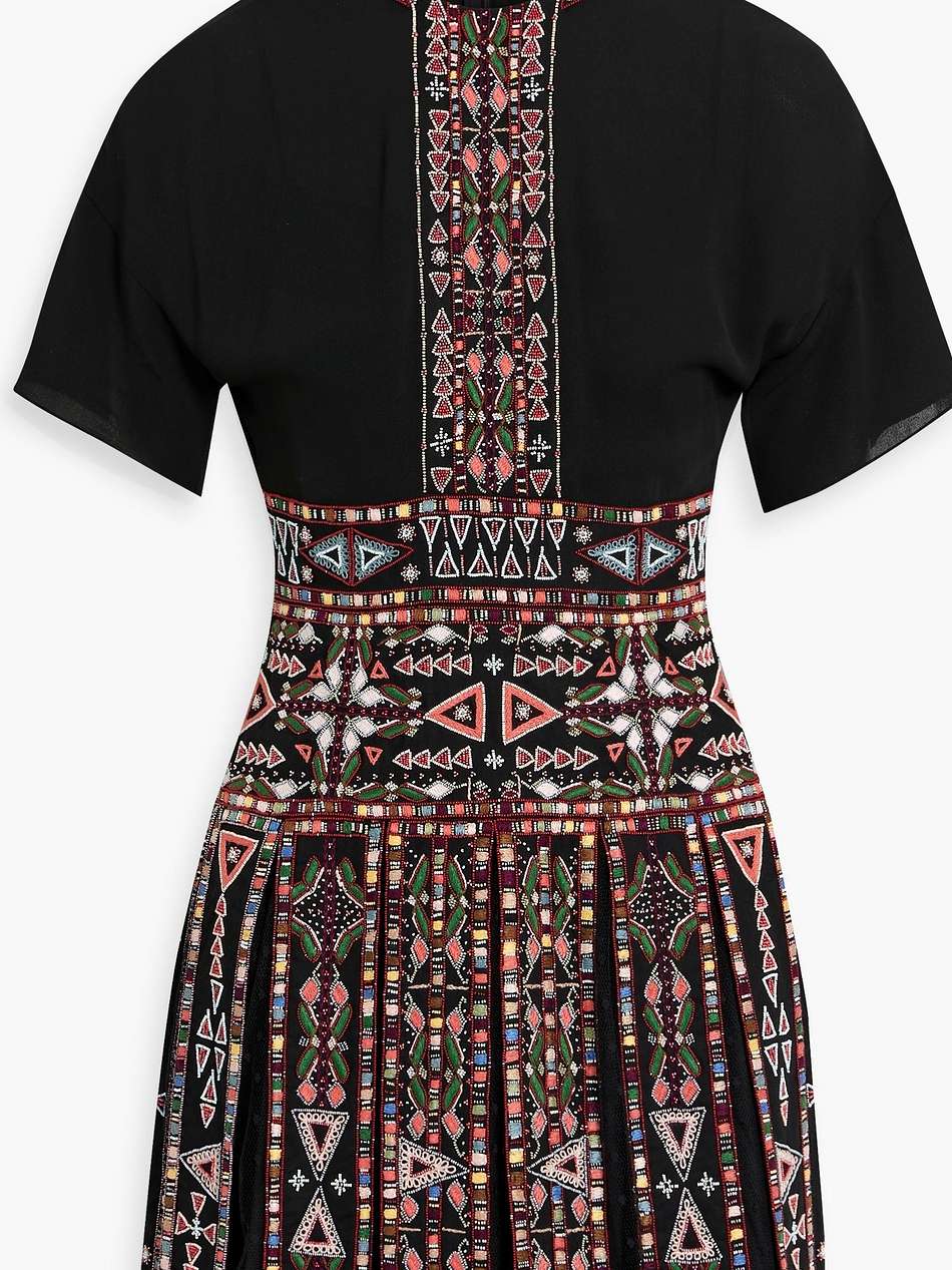 embellished crepe-paneled silk crepe de chine mini dress