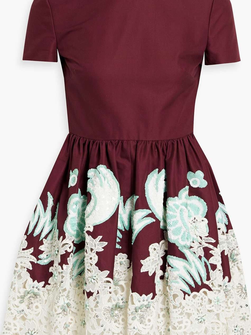 embellished guipure lace-paneled cotton-poplin mini dress