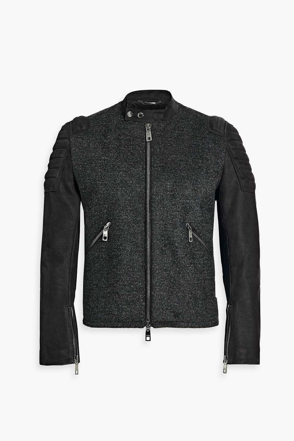 Dolce & Gabbana Leather-paneled Wool-bouclé Jacket In Black