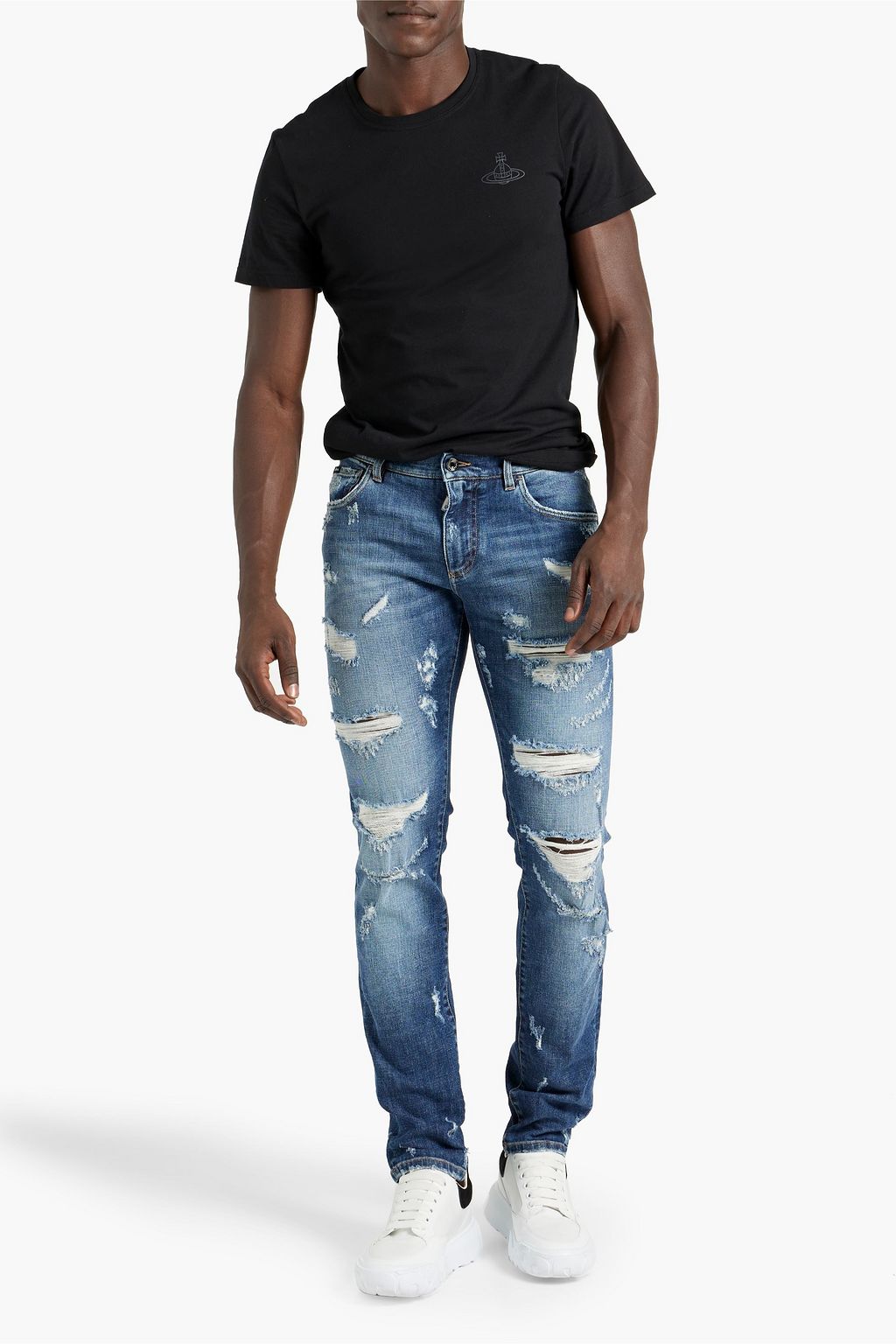DOLCE&GABBANA Slim-fit distressed denim jeans
