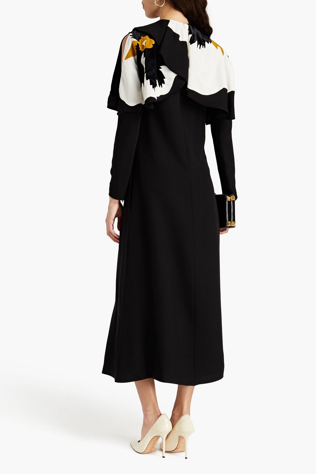 VALENTINO GARAVANI Midikleid aus Samt und Seiden-Crêpe mit Cape-Effekt