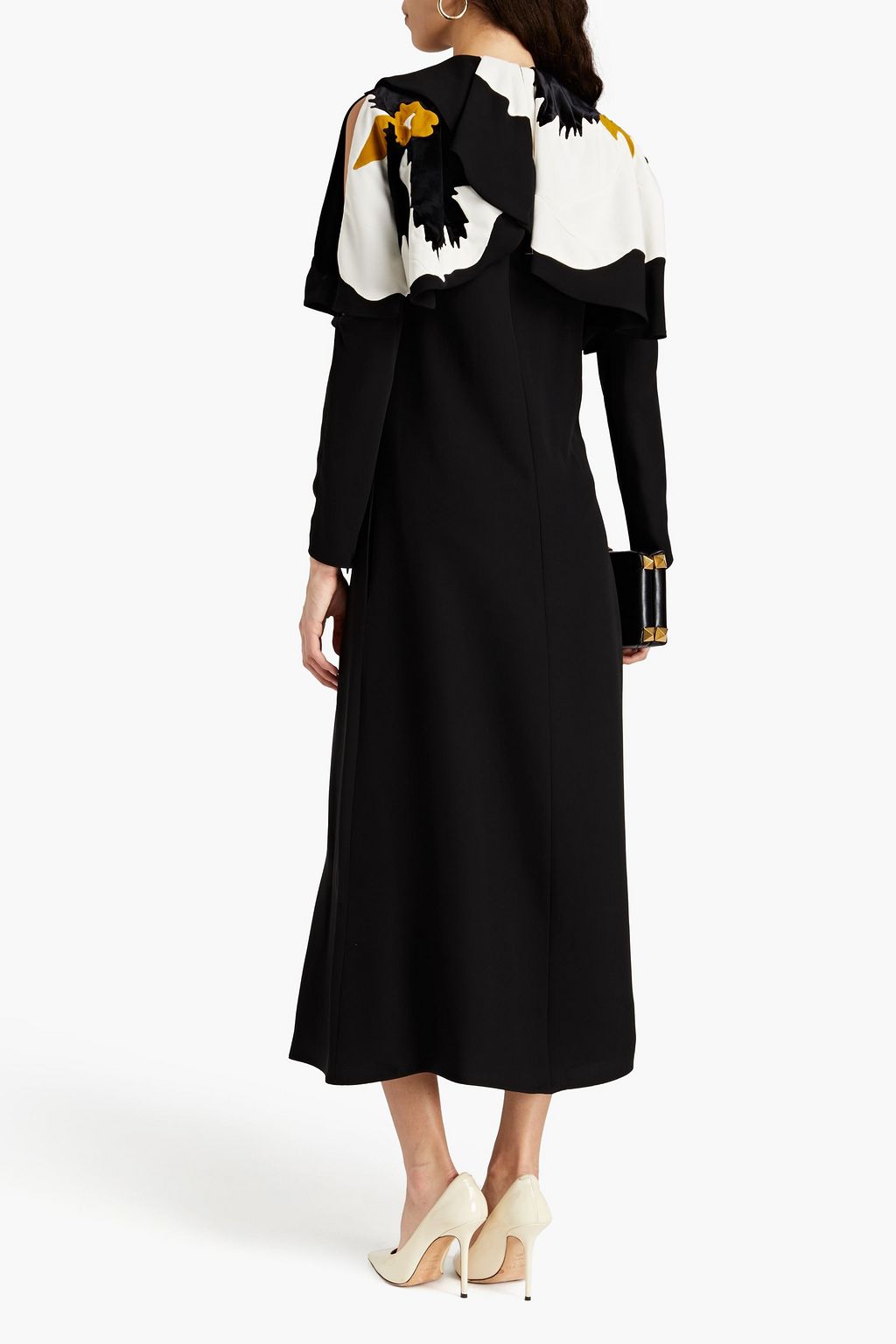 VALENTINO GARAVANI Cape-effect silk-crepe and velvet midi dress | THE ...