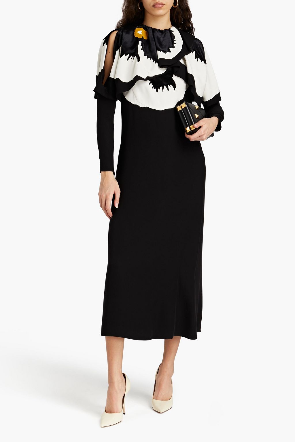 VALENTINO GARAVANI Midikleid aus Samt und Seiden-Crêpe mit Cape-Effekt
