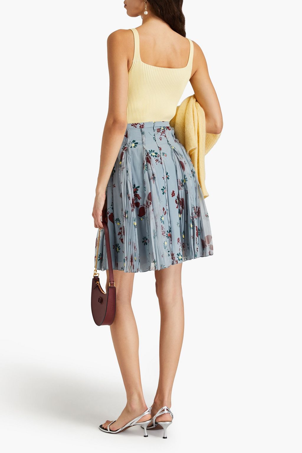 VALENTINO GARAVANI Two-tone pleated tulle and silk-crepe mini skirt