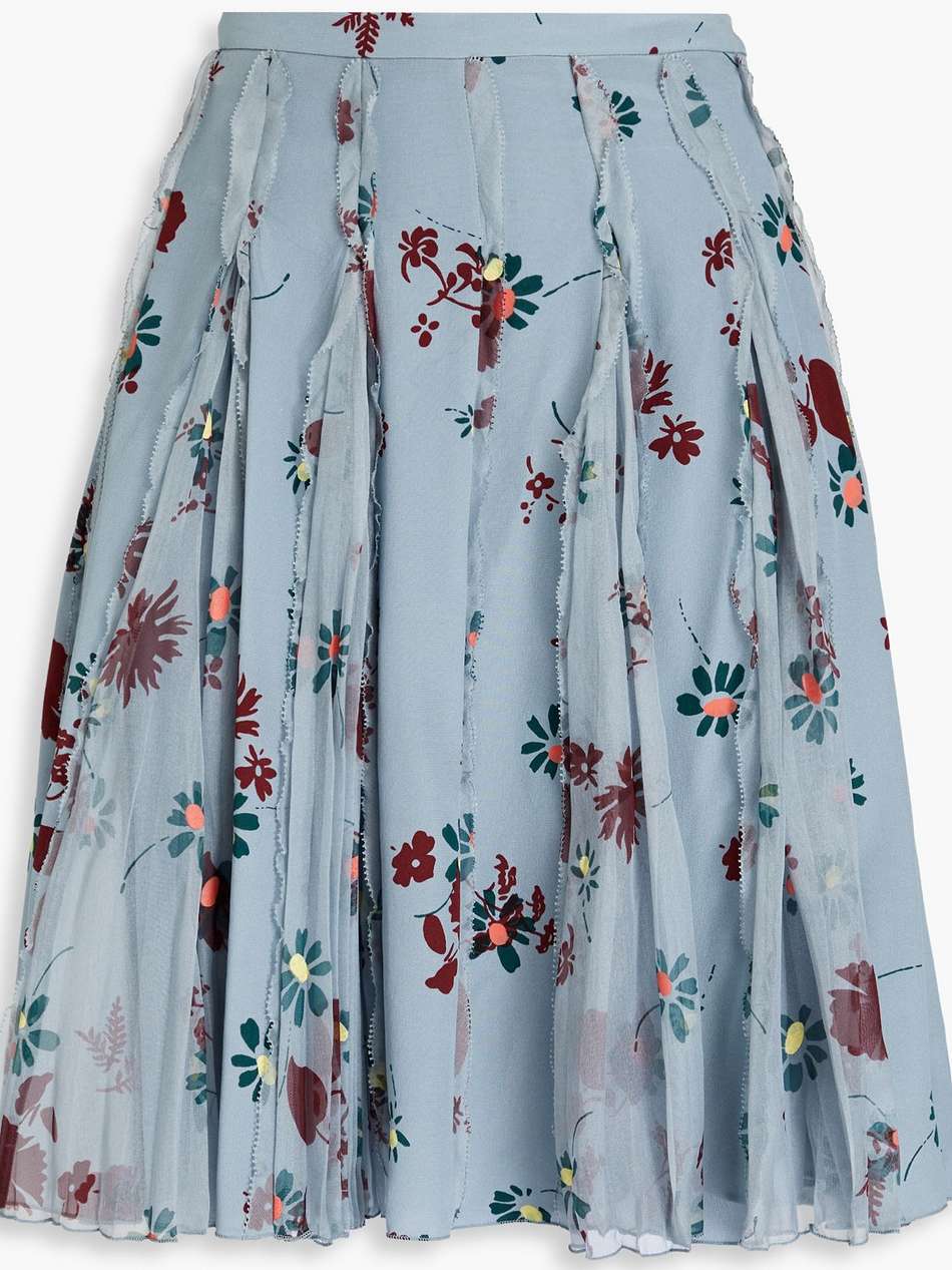 floral-print silk crepe de chine mini skirt