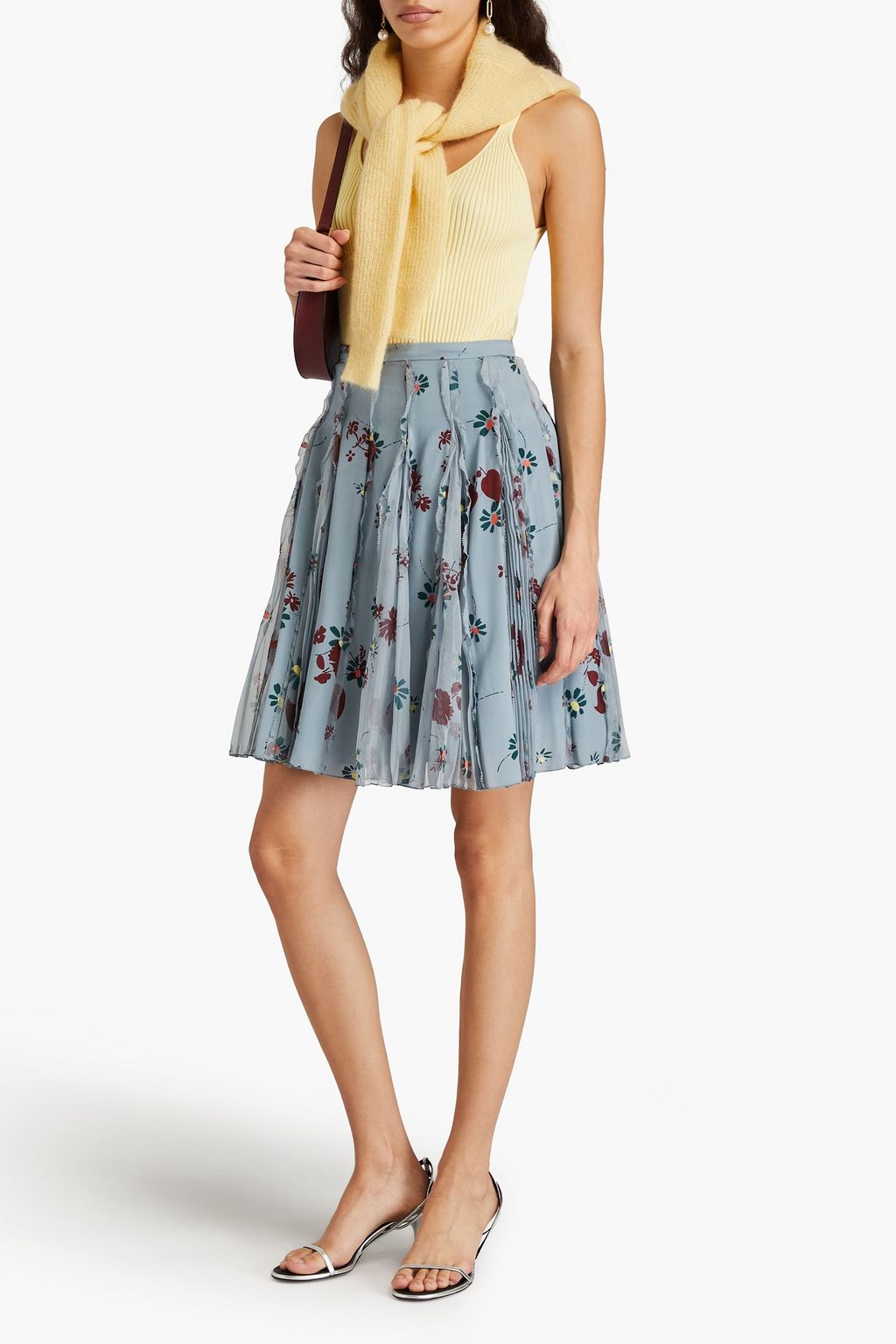 VALENTINO GARAVANI Two-tone pleated tulle and silk-crepe mini skirt