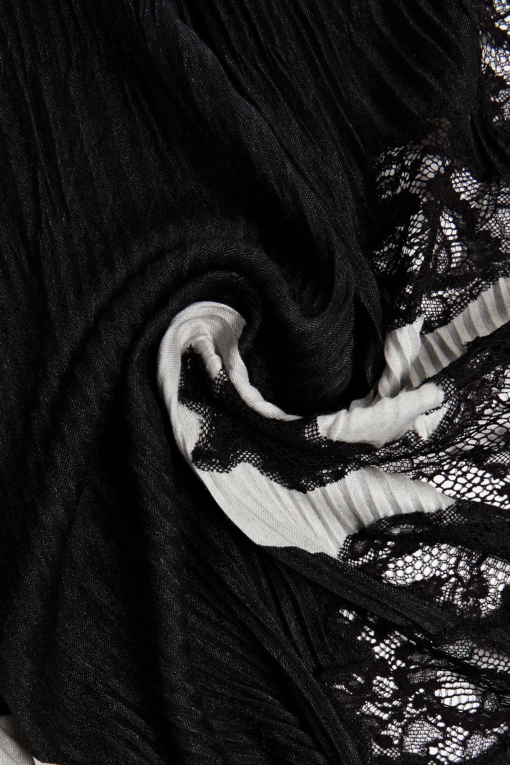 VALENTINO GARAVANI Crocheted lace-trimmed plissé-gauze scarf