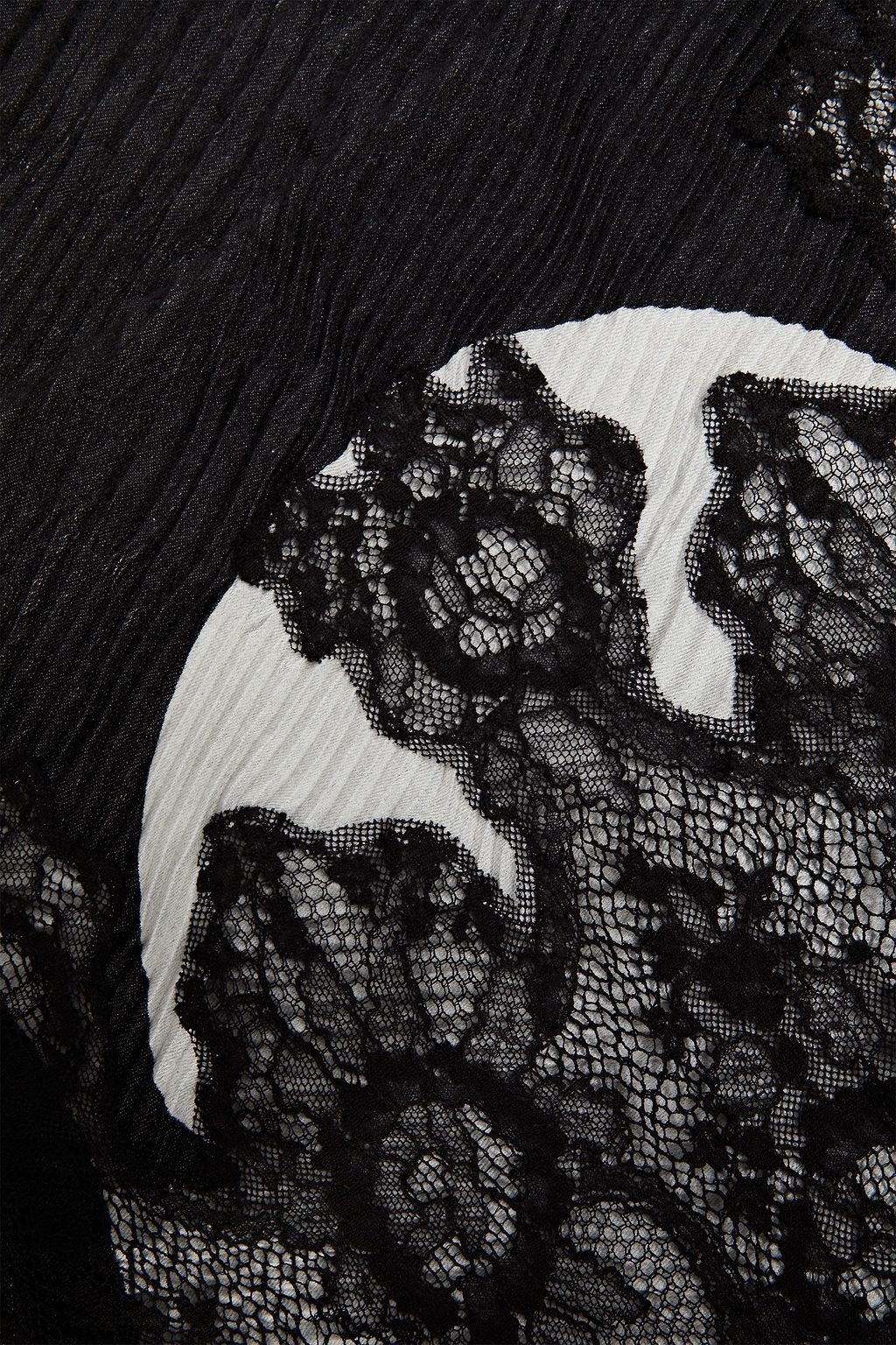 VALENTINO GARAVANI Crocheted lace-trimmed plissé-gauze scarf