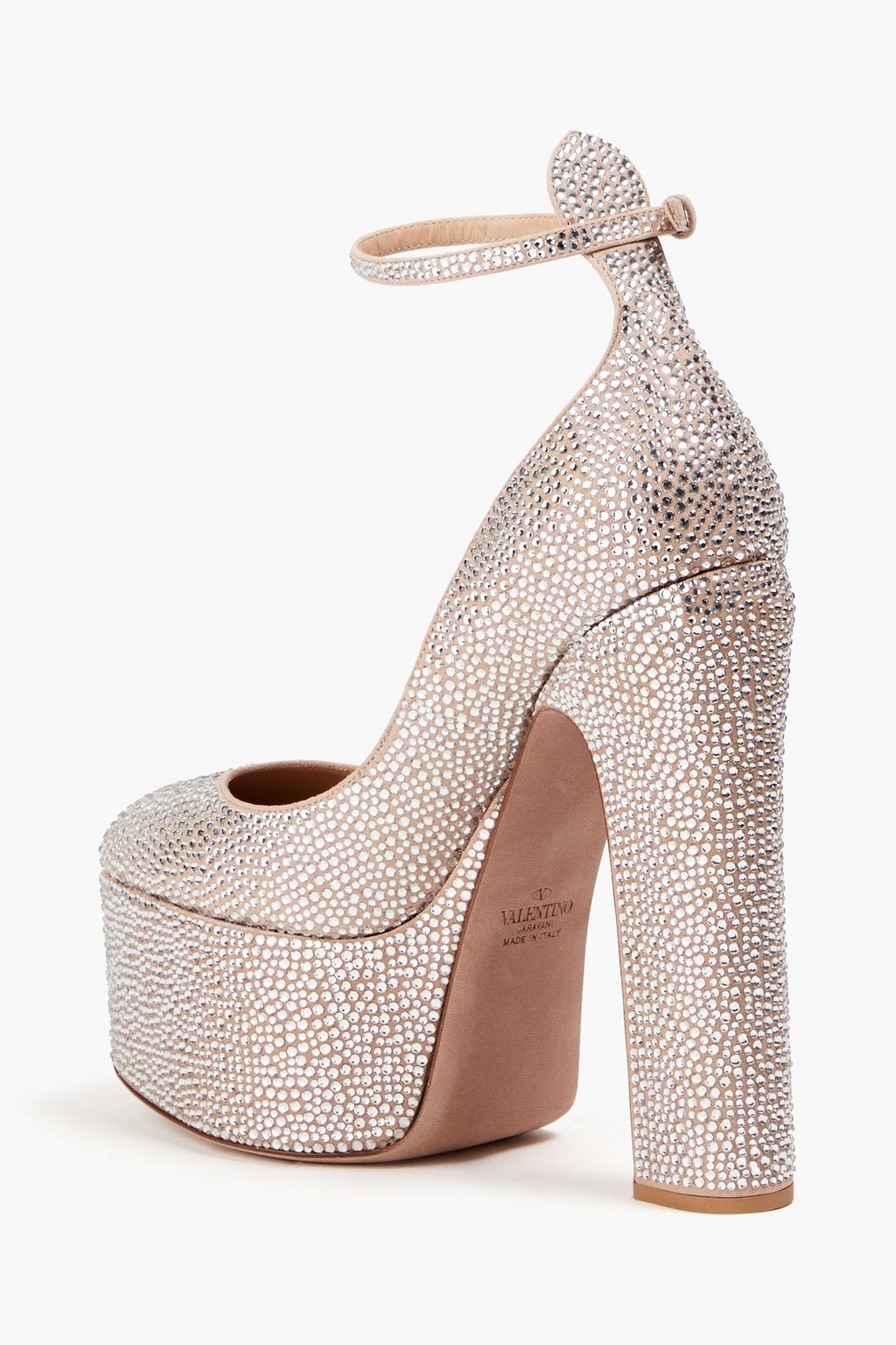 VALENTINO GARAVANI Tan-Go crystal-embellished suede platform pumps