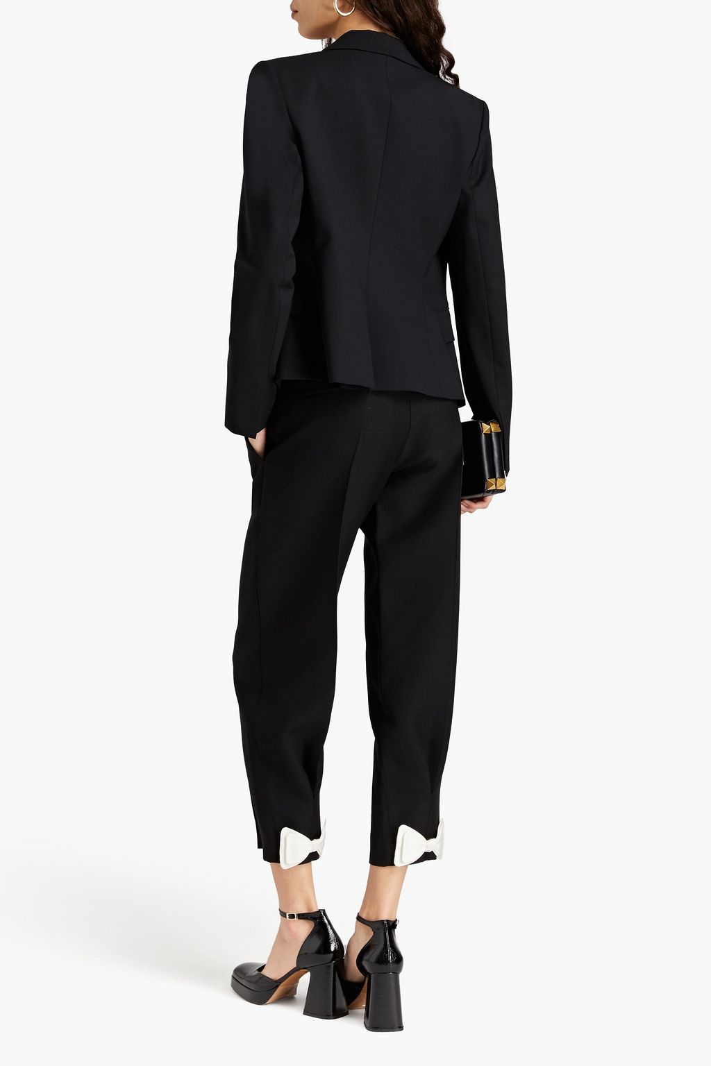 VALENTINO GARAVANI Cropped bow-detailed wool and silk-blend crepe tapered pants