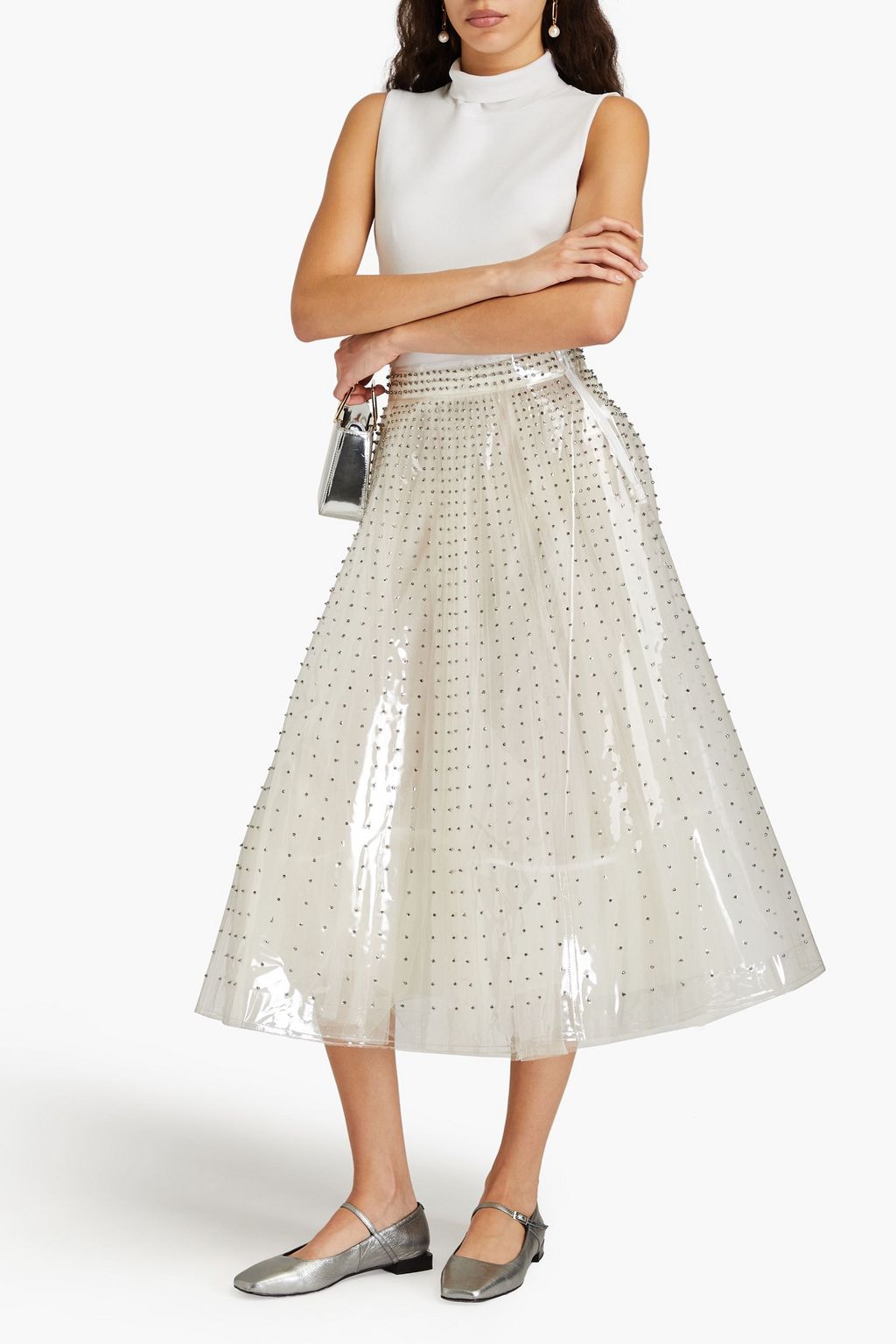 VALENTINO GARAVANI Sequin-embellished vinyl midi skirt