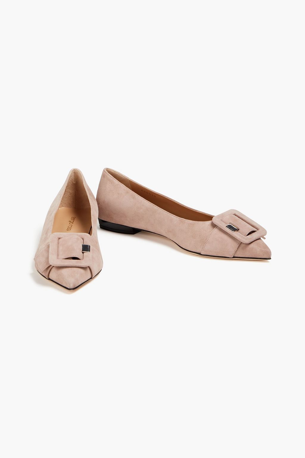 SERGIO ROSSI Buckle-detailed suede point-toe flats