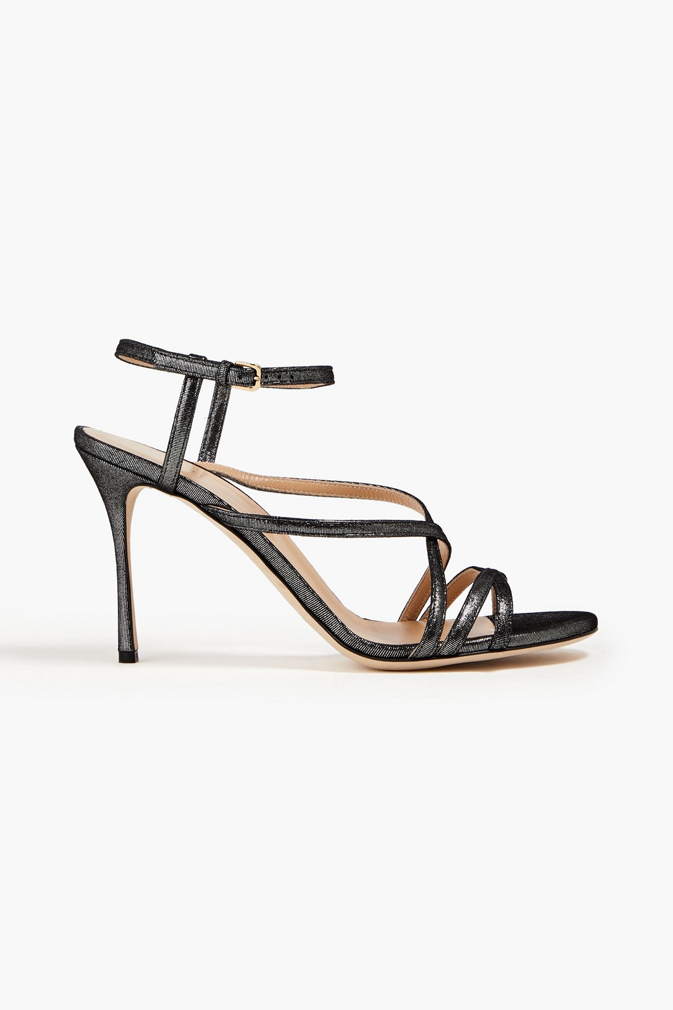 Sergio Rossi Bon Ton Metallic Suede Sandals In Gunmetal