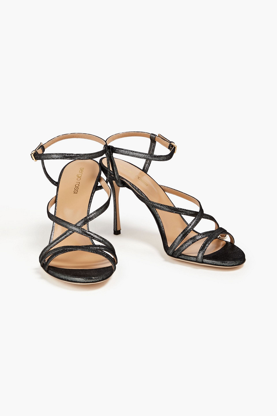 Shop Sergio Rossi Bon Ton Metallic Suede Sandals In Gunmetal