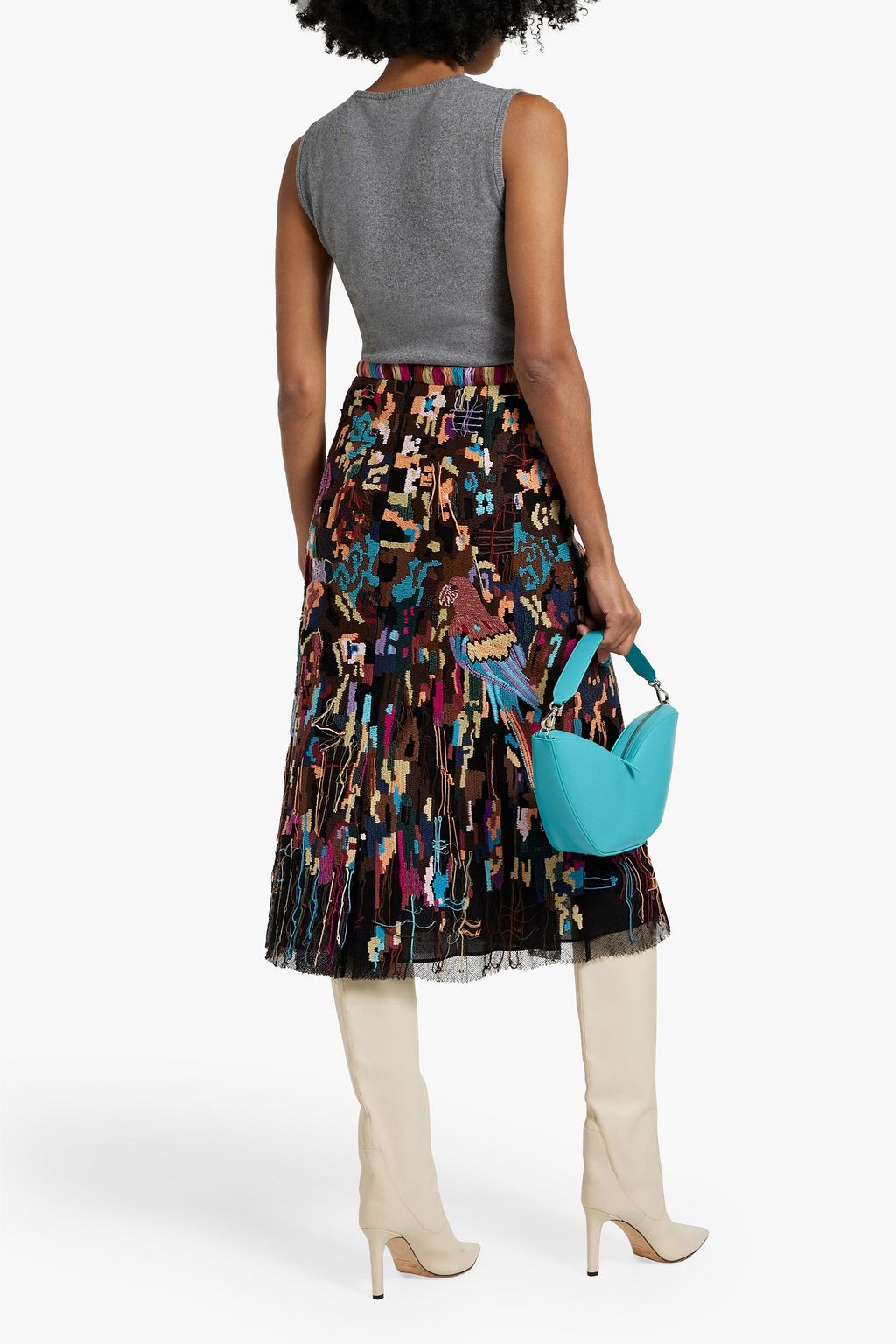 VALENTINO GARAVANI Embellished tulle midi skirt