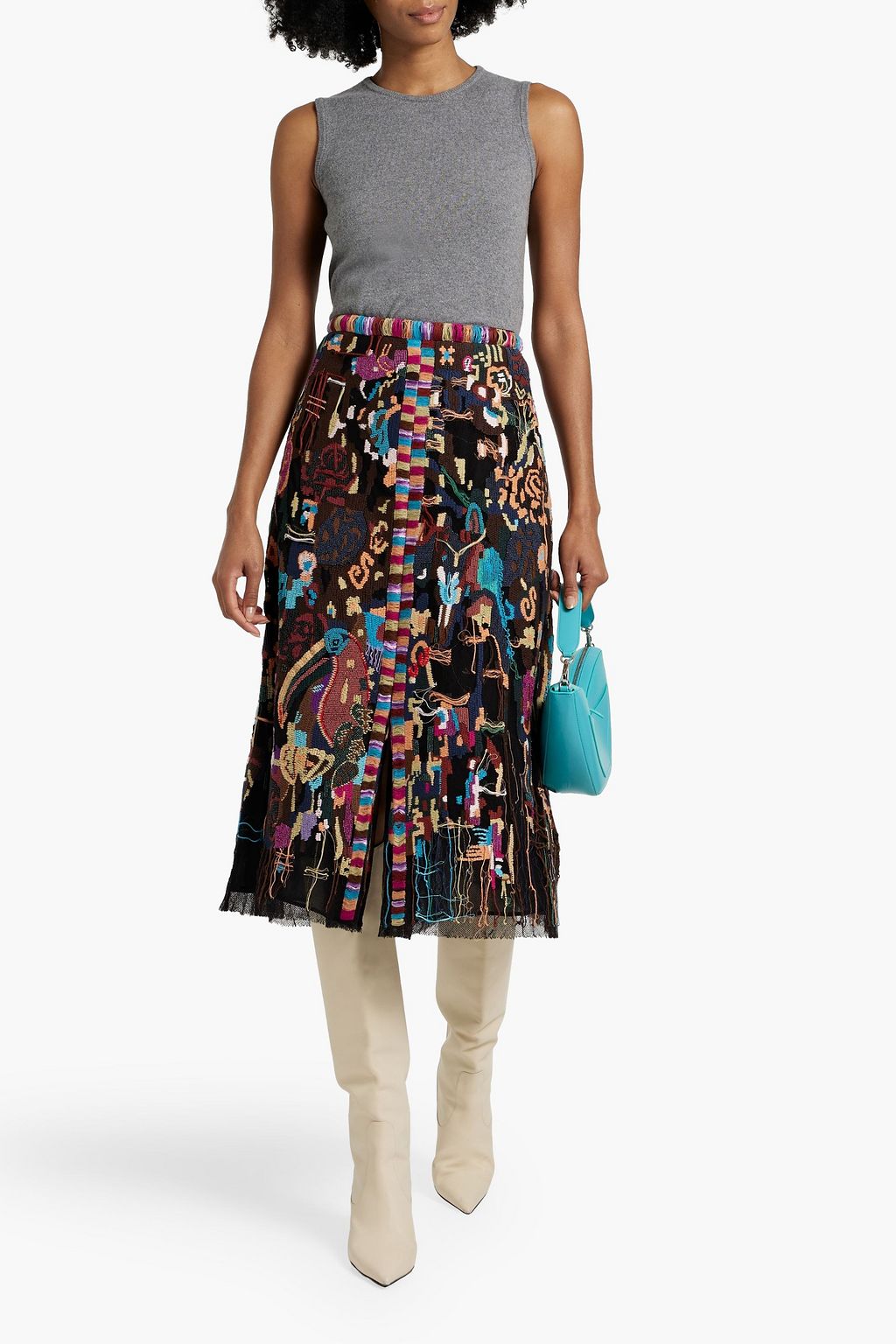 VALENTINO GARAVANI Embellished tulle midi skirt