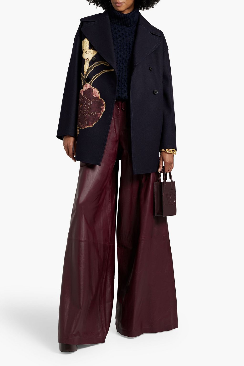 VALENTINO GARAVANI Double-breasted embellished wool-felt coat